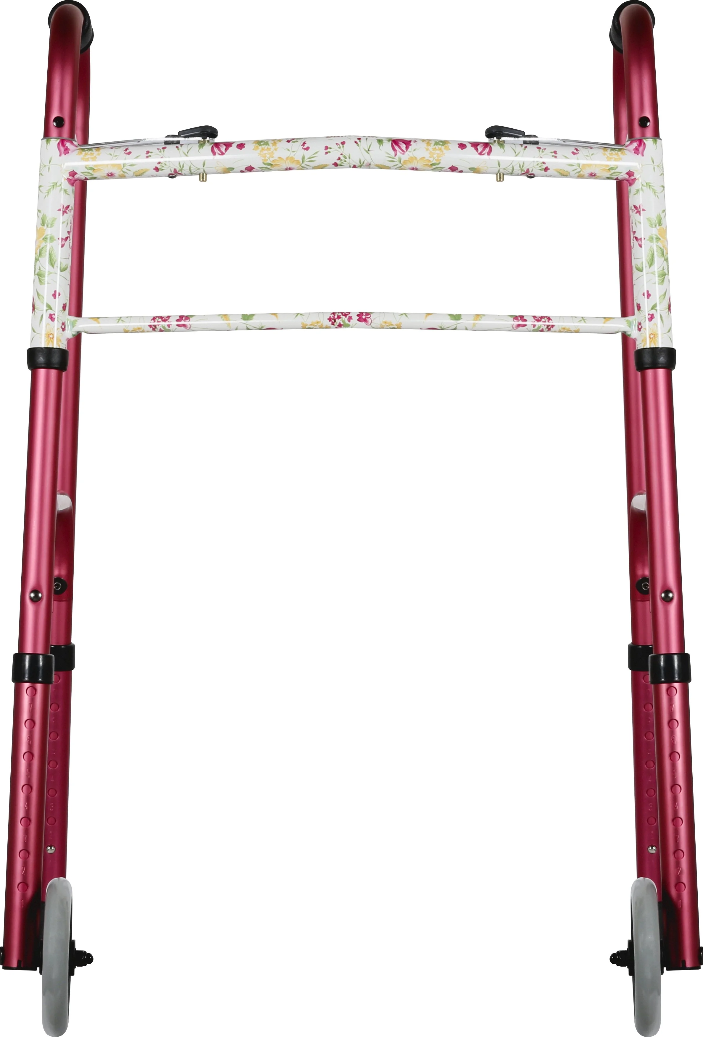 Adult Folding Walker 5 Inch Wheels Single Button Release - Pink - 1 Each / Each - 4080RW5