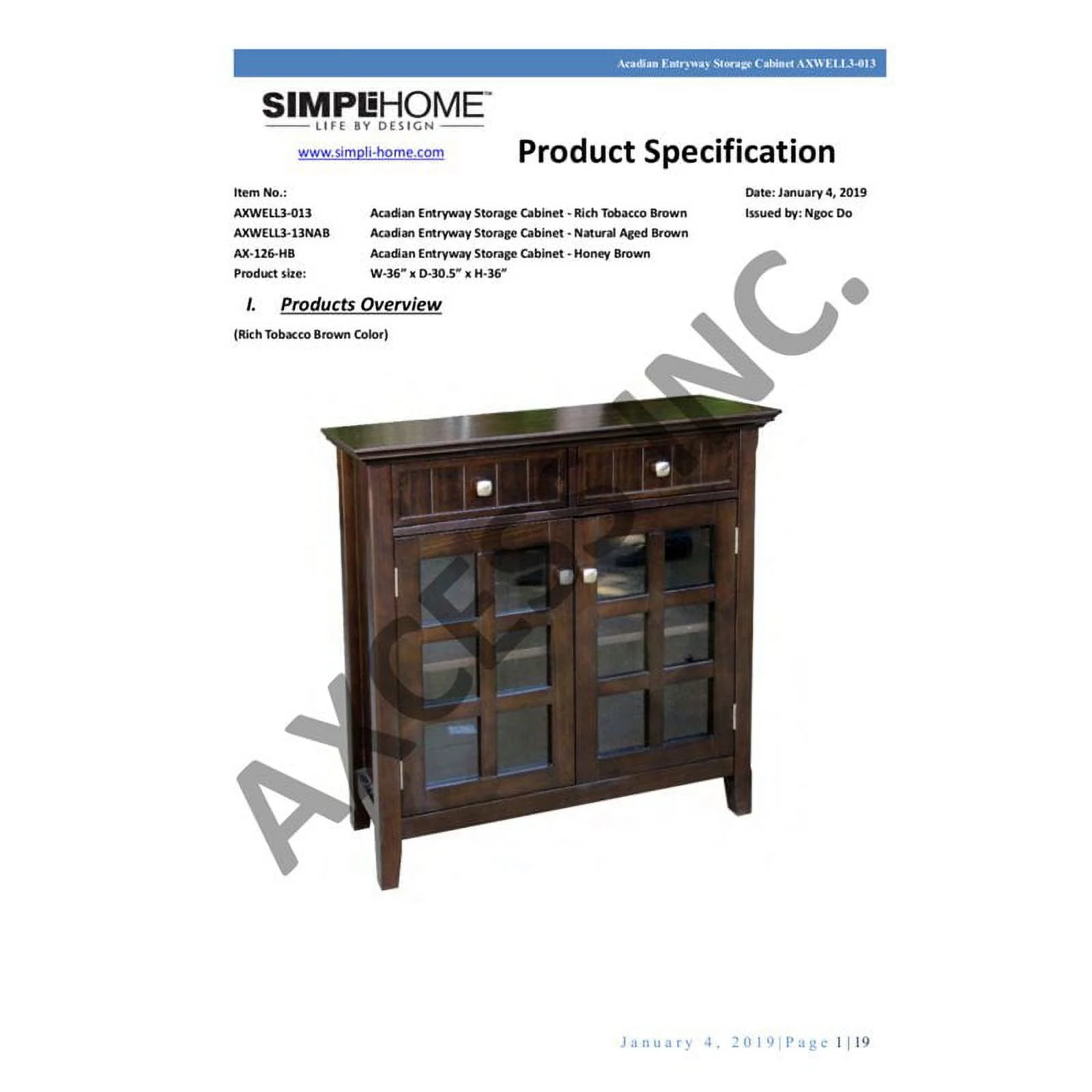 Pemberly Row Transitional Solid Wood 36