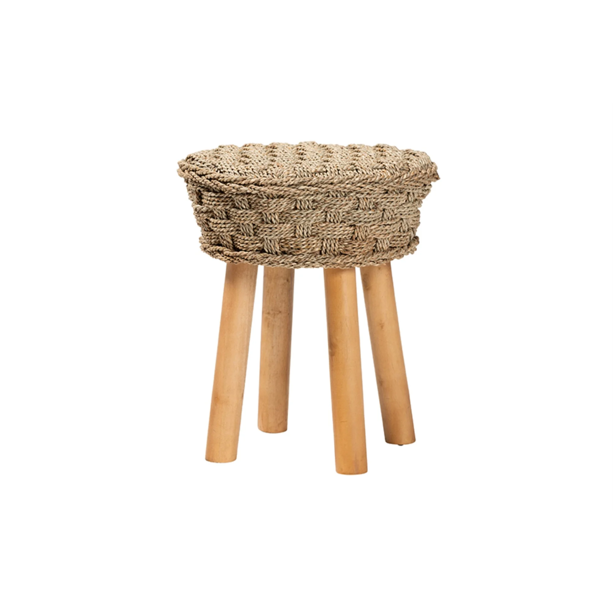 bali & pari Denver Modern Bohemian Natural Seagrass and Acacia Wood Stool