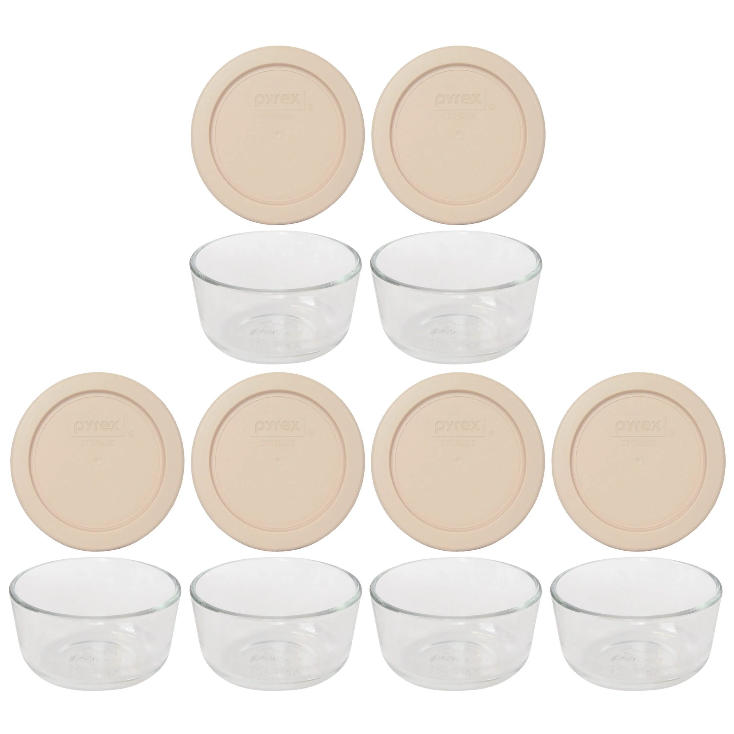 Pyrex 7202 1-Cup Clear Round Glass Food Storage Bowl and 7202-PC Blush Plastic Lid (6-Pack)