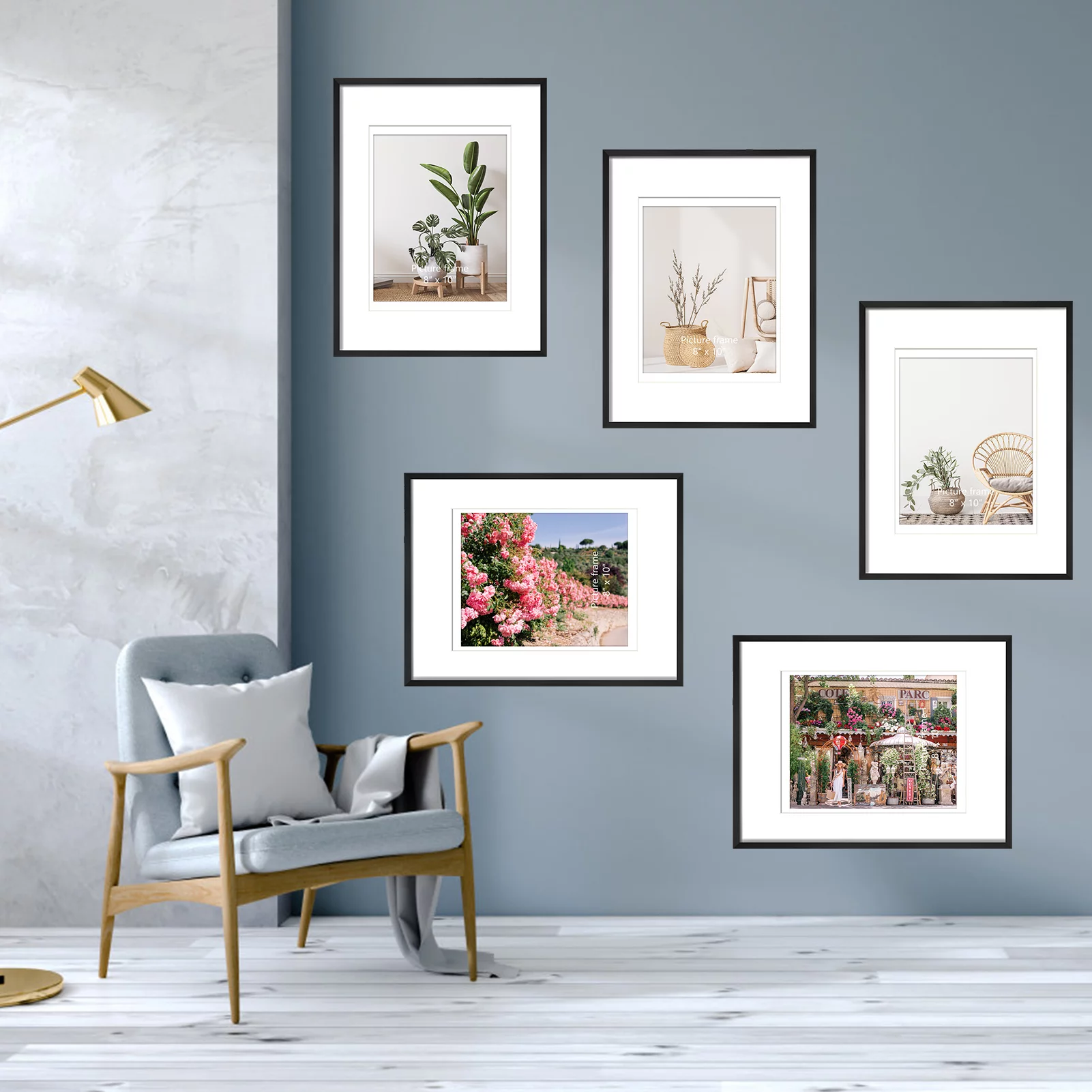 8 Pack Black 8.5x11 Picture Frames, Metal 12x16 Frame Matted to 8.5x11 Certificate Award Document with Mat for Wall