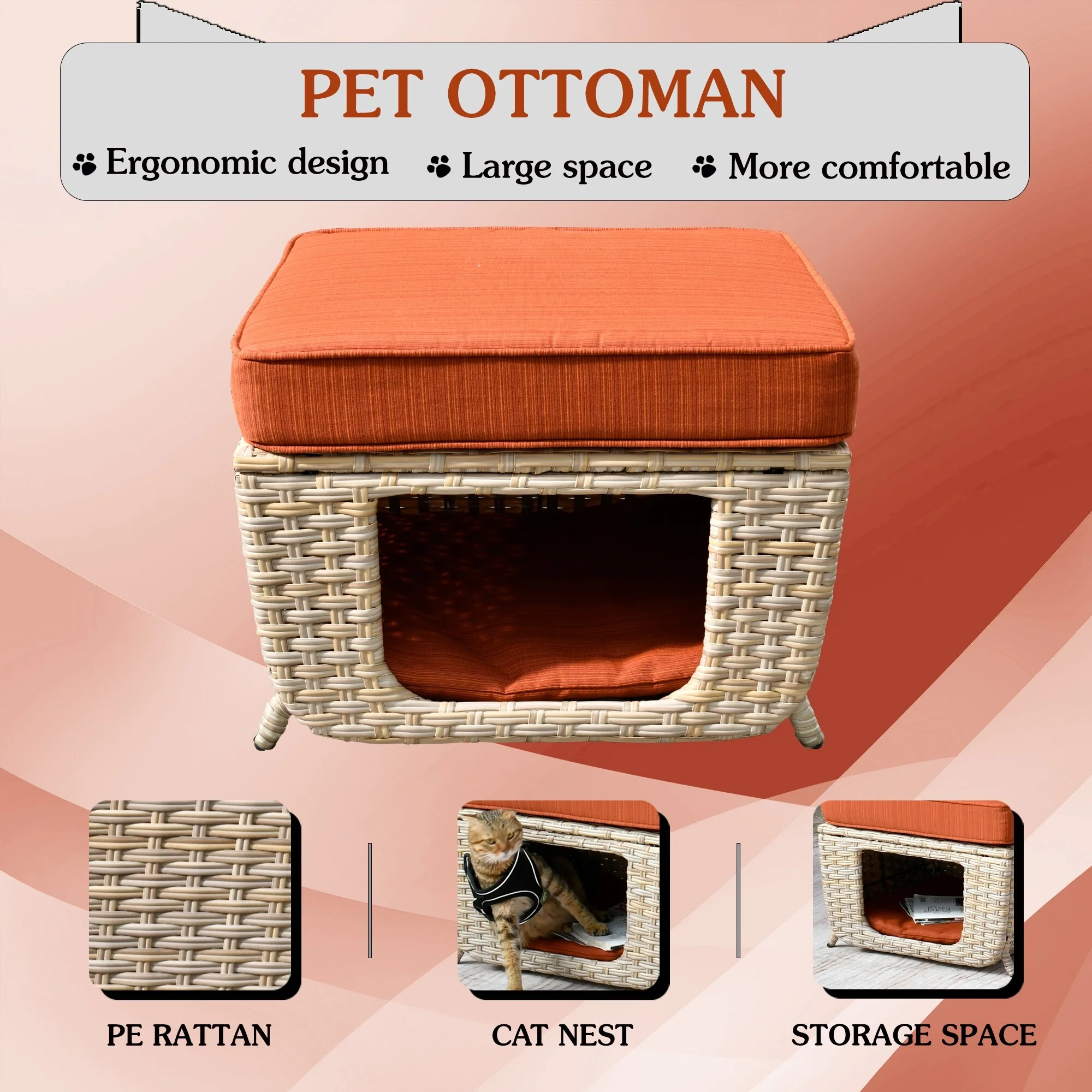 OVIOS  5-piece Pet-Friendly Multi-functional Patio Furniture Swivel Chair Wicker Set Red/Orange