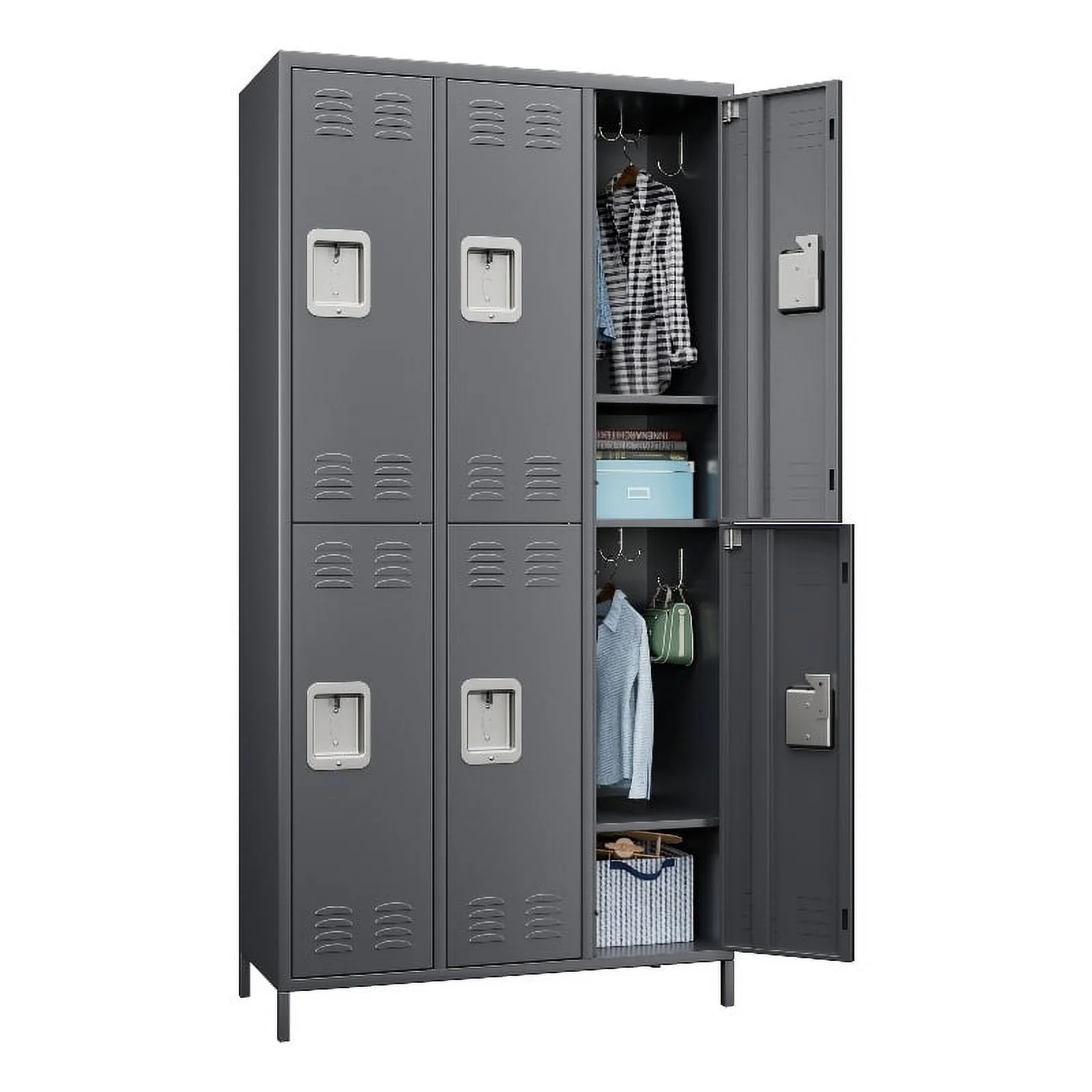 Pemberly Row Metal Locker with 6 Door for School and Employee Dark Gray