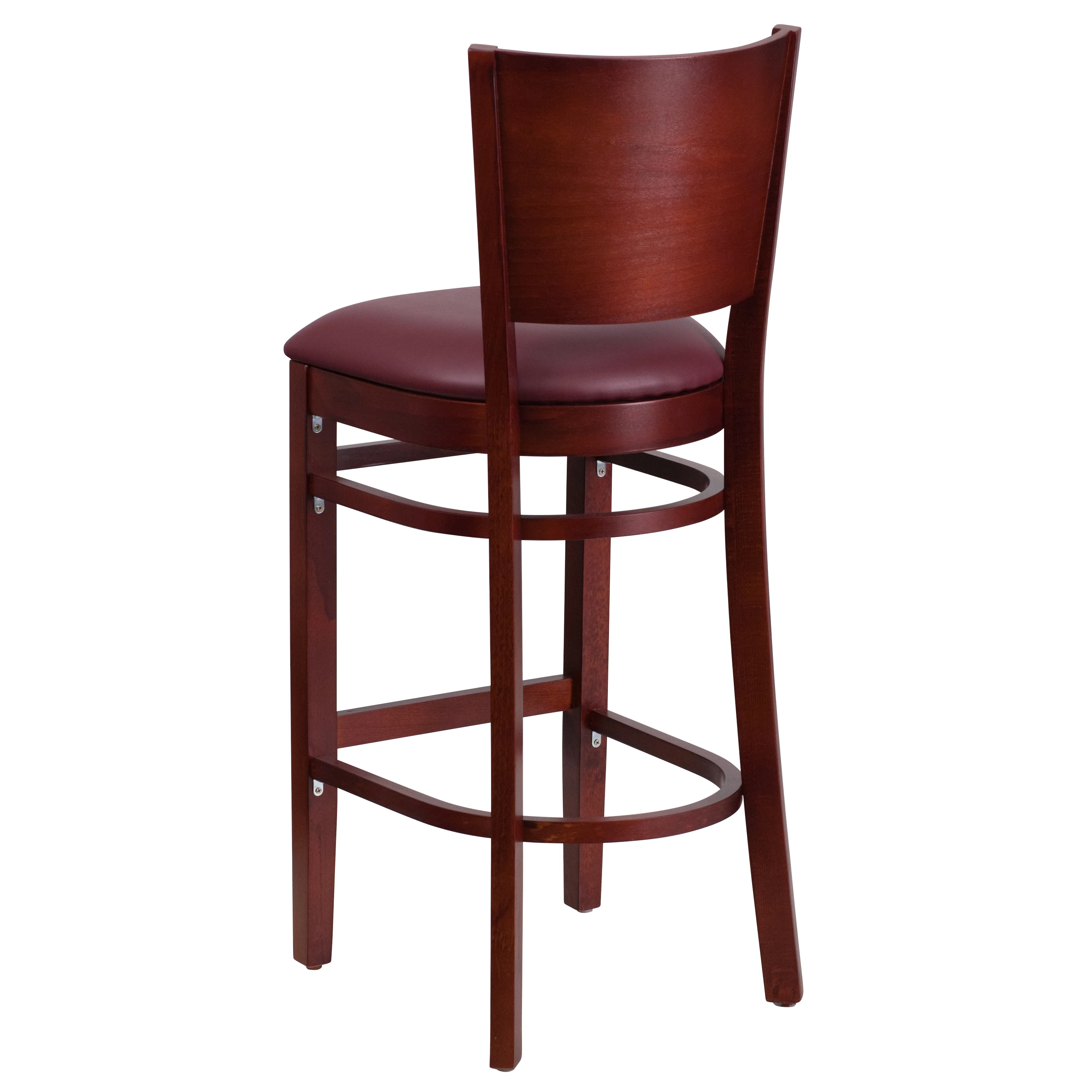 Flash Furniture 2 Pk. Lacey Series Solid Back Mahogany Wood Restaurant Barstool - Burgundy Vinyl Seat