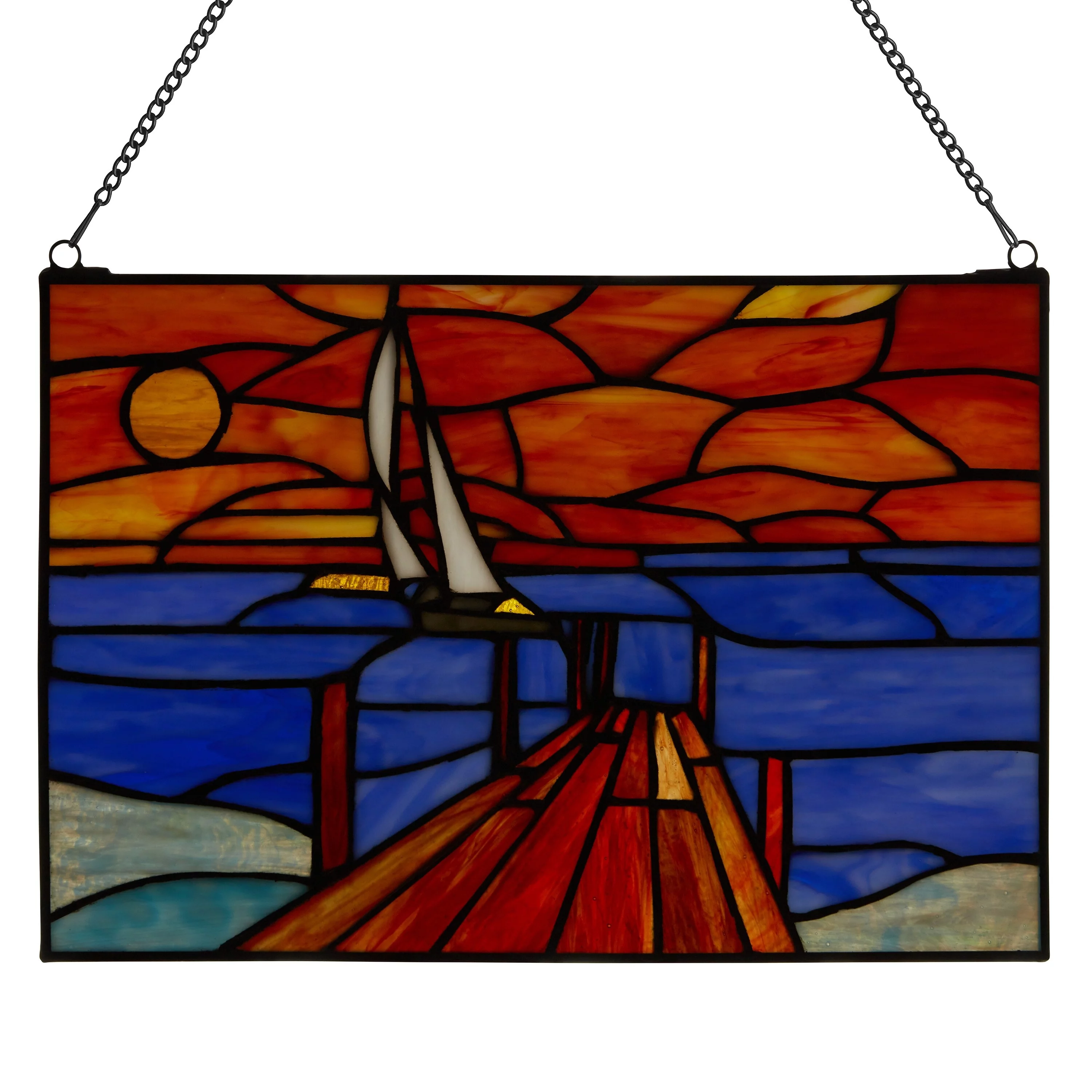 River of Goods  Sailboat at Sunset  Stained Glass Window Panel - 14