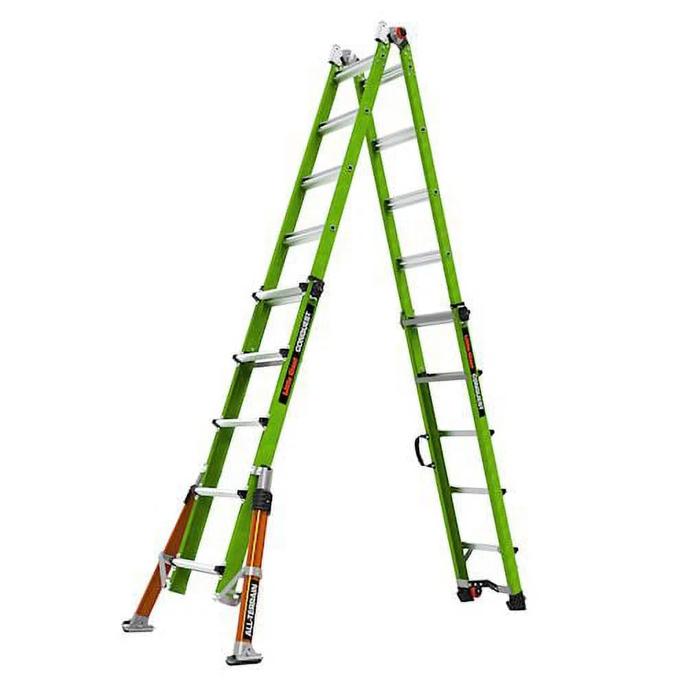 Little Giant Safety Conquest All-Terrain Model 22 - Ansi Type 1A - 300 Lb Rated - Fiberglass Articulated Extendable Ladder With Adjustable Outriggers Accessory Ports Carry Handle V-Bar And Tip And