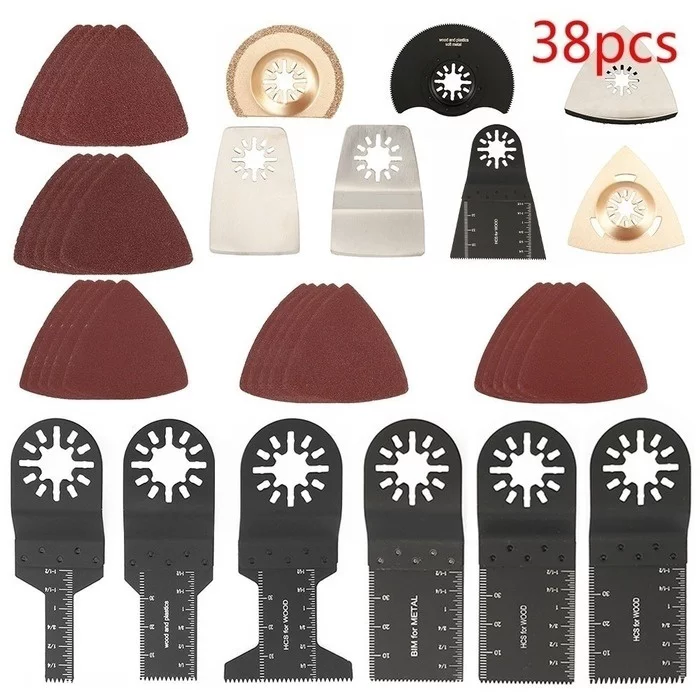 Willstar 38PCS Carbon Steel Coarse Cutter Saw Blades Bi-metal Straight Wood Mix Oscillating Multitool Power Tool Kit
