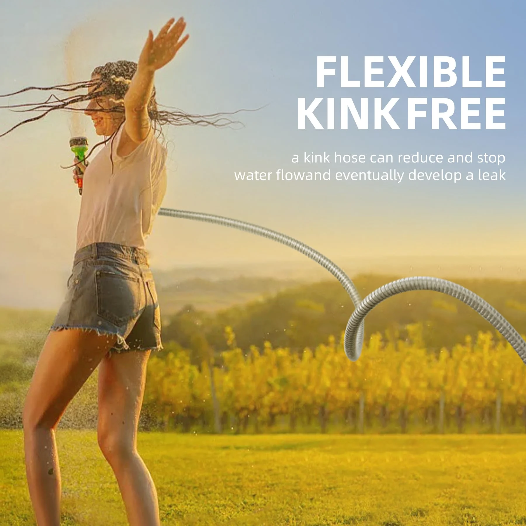 Cesun Metal Garden Hose 100 foot - 304 Stainless Steel Water Hose, Flexible, Lightweight and No-Kink Metal Hose with Brass Nozzle for Outdoor, Yard