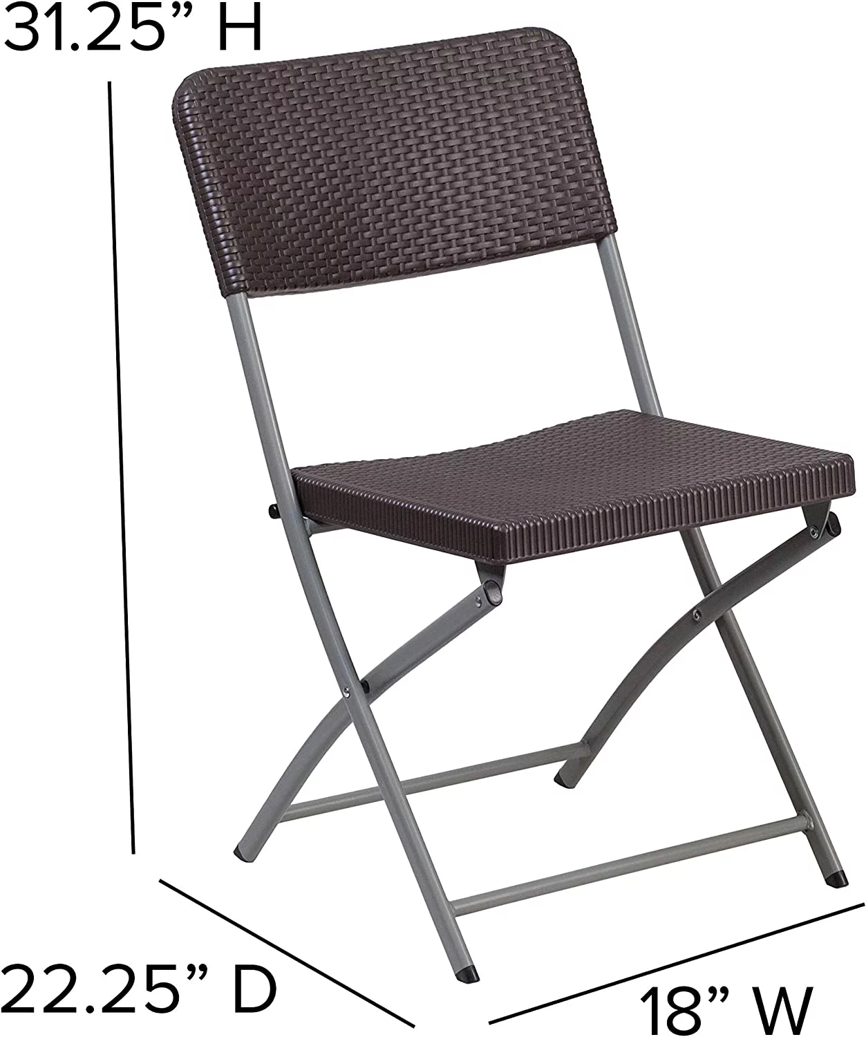 EMMA + OLIVER 2 Pack Brown Rattan Plastic Indoor-Outdoor Patio Folding Chair