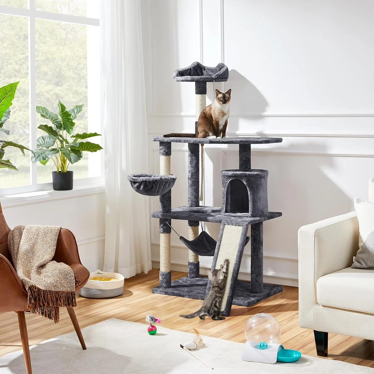63.5in Multi-Level Cat Tree Tower Condo with Scratching Posts, Platform & Hammock, Cat Activity Center Play Furniture for Kittens, Cats, and Pets