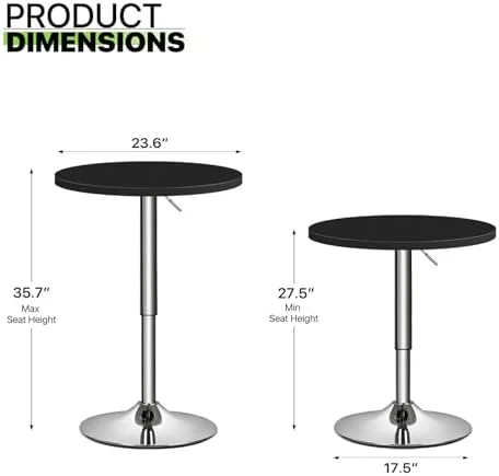 WTYNKAE 23.5'' Round Adjustable Height Wood  Pub Table Adjustable Range 27.5"-36" Living Room Dining Room  Cocktail Table (White Black)