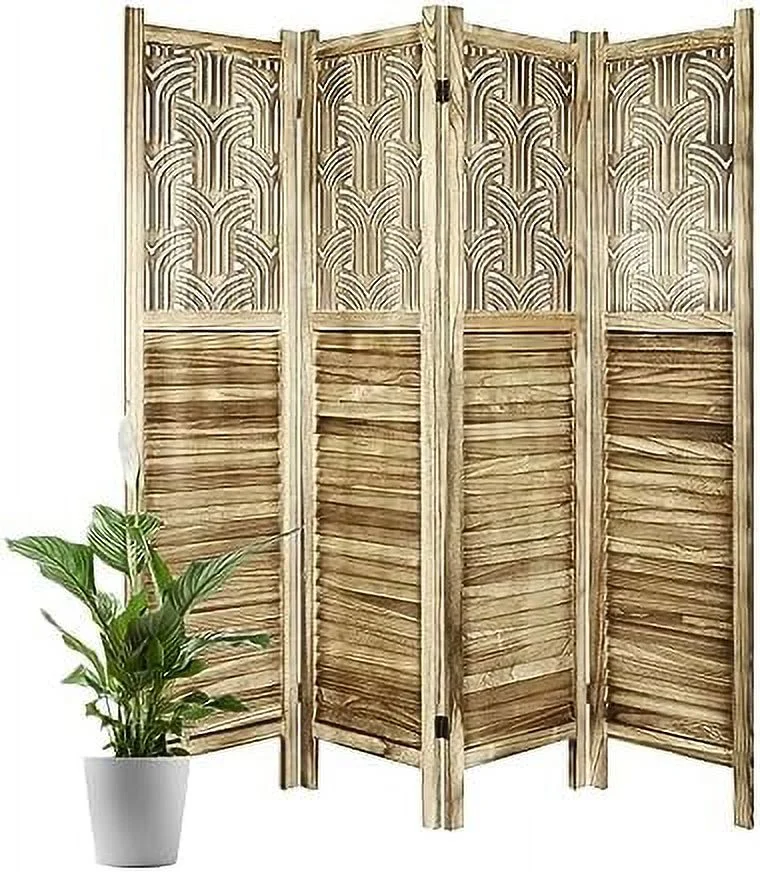 CGFHYP Room Divider 4 Panel Wood Room Divider 5.7Ft Partition Room Screen Divider Room Dividers and Folding Privacy Screens for Bedroom Office Apartment Hotel Restaurant Garden Terrace(Re