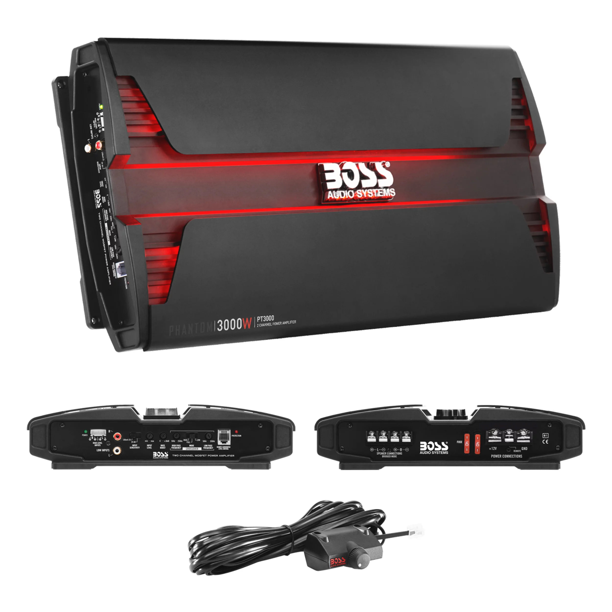 Boss Audio PT3000 3000W 2 Channel Car Audio Amplifier Power LED Amp+Remote