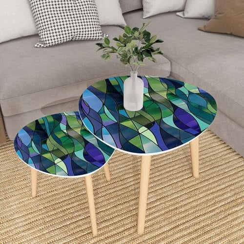 CHGBVC Small Coffee Nesting  Abstract Stained Glass Mosaic Triangle End  Center   Modern   Room Bedroom Balcony