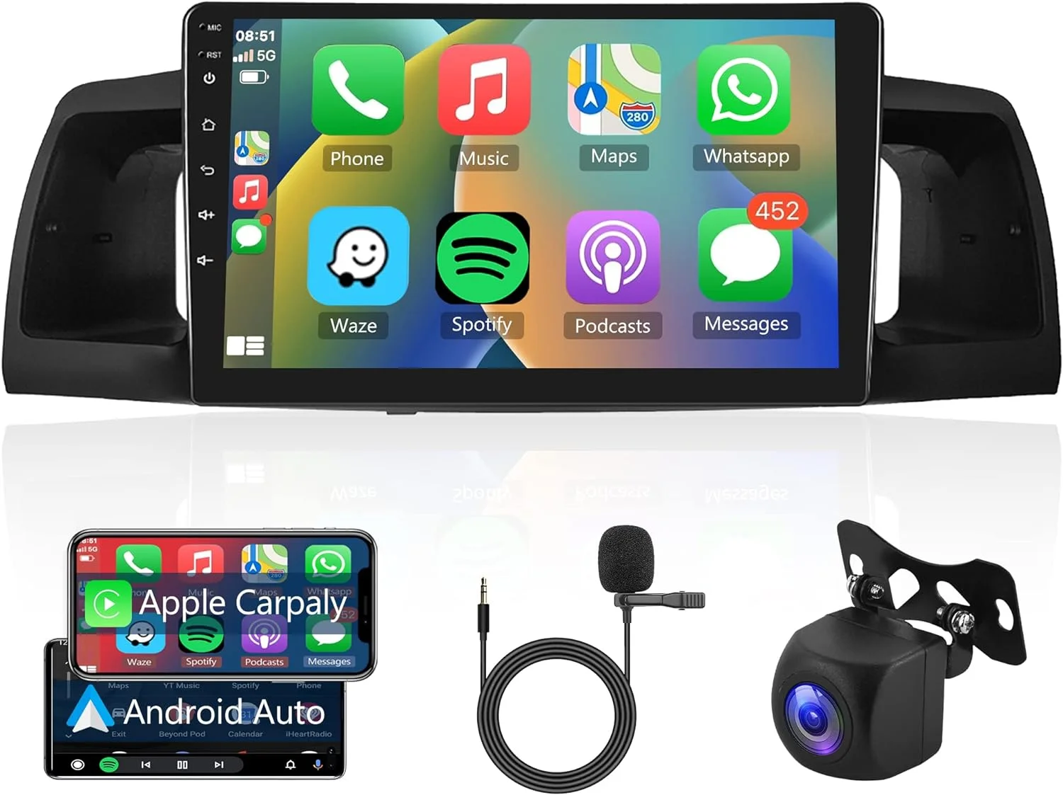 THONZER 1G+32G Android 9 Inch Car Stereo for Toyota Corolla ex 2007-2012 with Wireless Carplay, Rimoody Touch Screen Car Radio Bluetooth GPS WiFi FM Mirror Link RCA USB SWC + Backup Camera