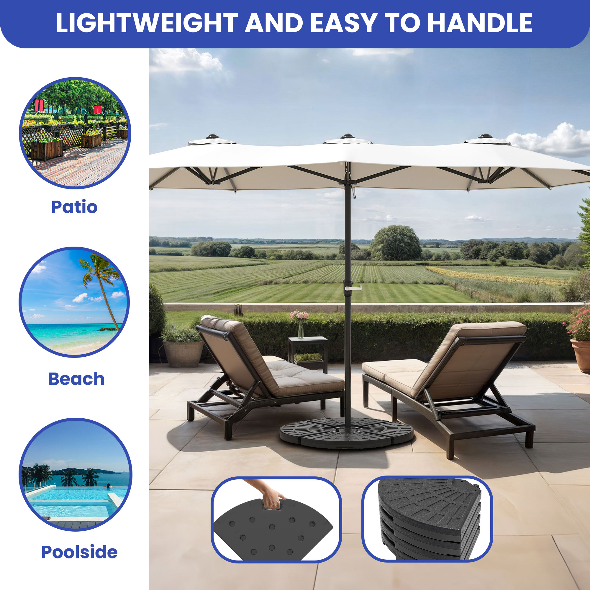 ModFusion 4-Piece Round Patio Umbrella Base Plate Set with Easy-Fill Spouts, Fills up to 110 lbs
