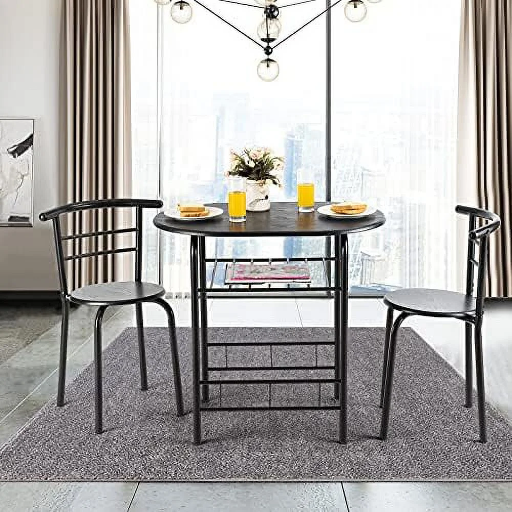 JYHOME 3 Piece Dining Table Set for 2  Modern Round Table Set with 2 Stools  Pub Table and Chairs Dining Set with Built in  Layer  Space Saving for Kitchen  Apartment and Dining Room (Bla