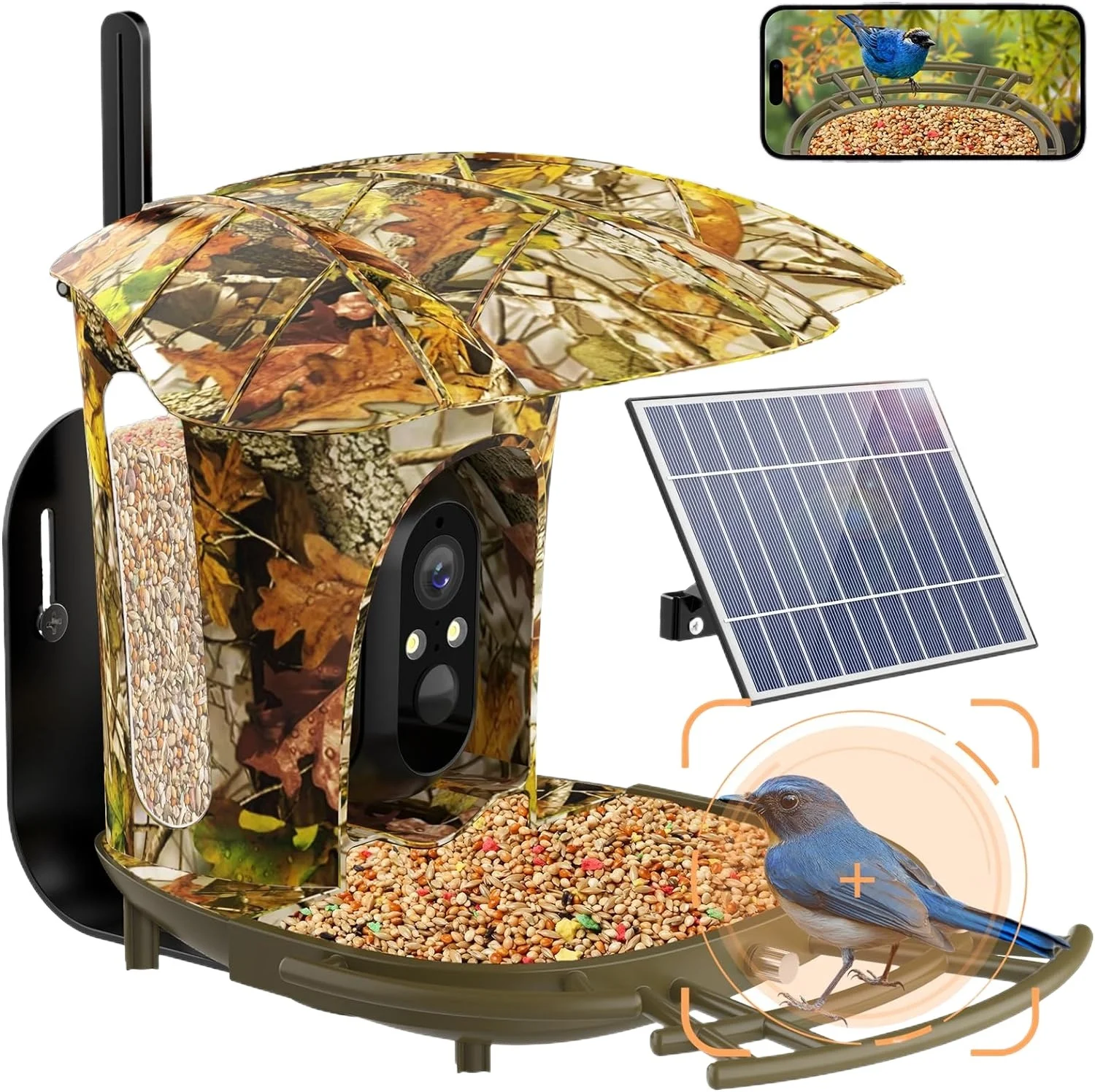 Smart Bird Feeder Camera, 1080P HD, 11000+ Bird Species Camera Auto Capture, 6W Solar Panel Bird Species, Bird House with 64G Card for Bird Lover