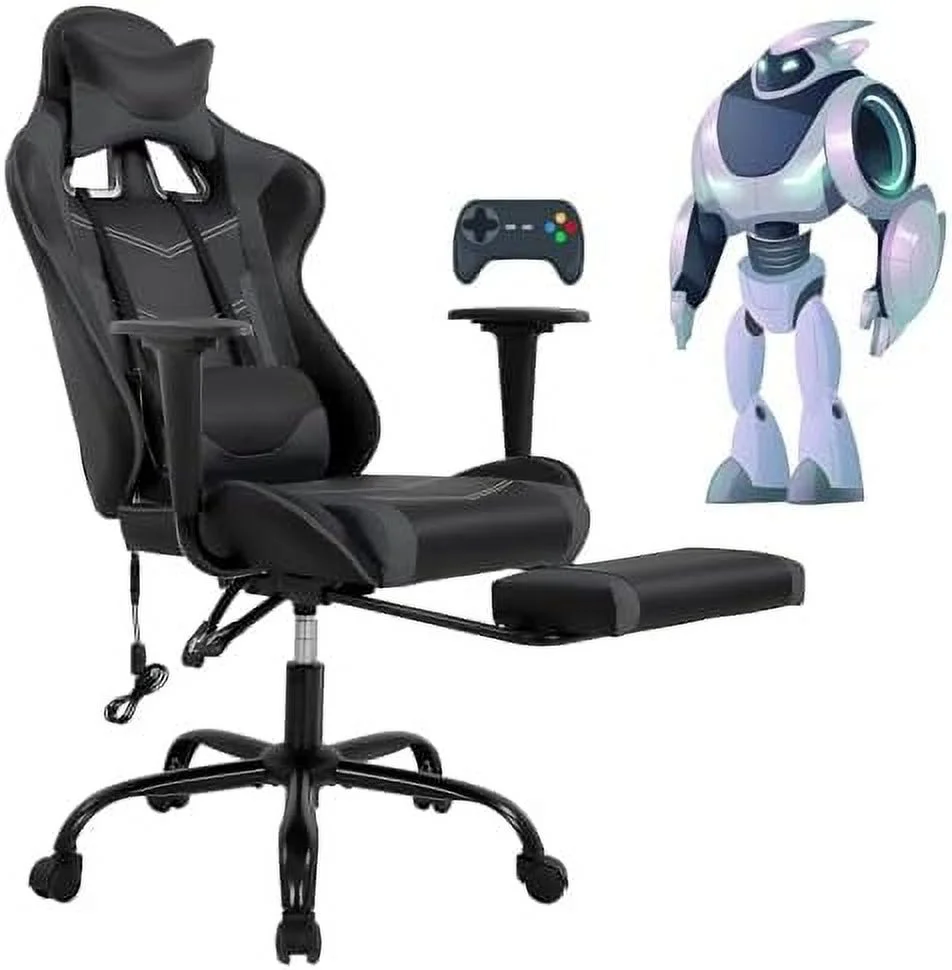 FDSHOIYN Gaming Chair Desk Chair High Back Computer Chair Ergonomic Massage PC Racing Chair with Waist Support and Retractable Foot Pedal PU Leather Recliner Rolling Adjustable Swivel Cha