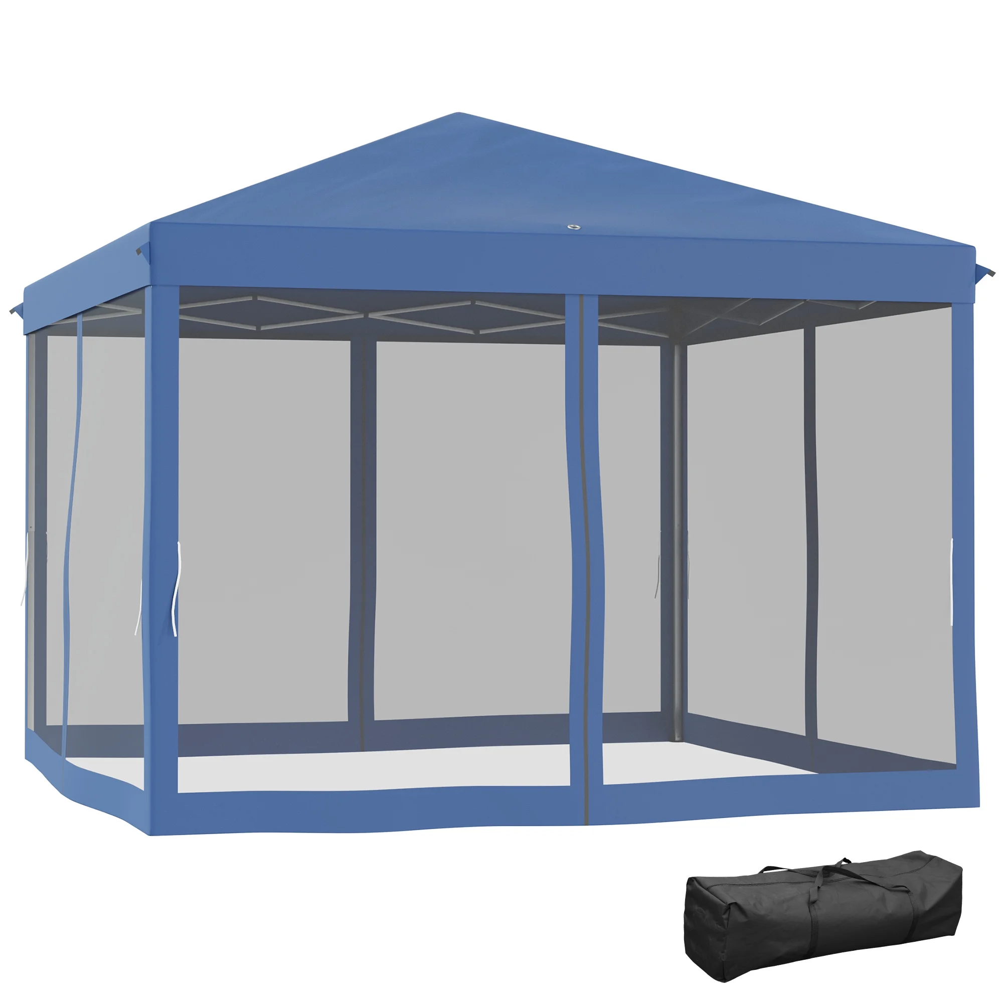 10' X 10' Pop Up Canopy Tent with Netting, Instant Gazebo,Spacious,Easy To Assemble,UV Protection, Ez Up Screen House Room with Carry Bag, Height Adjustable, for Outdoor, Garden, Patio, Blue