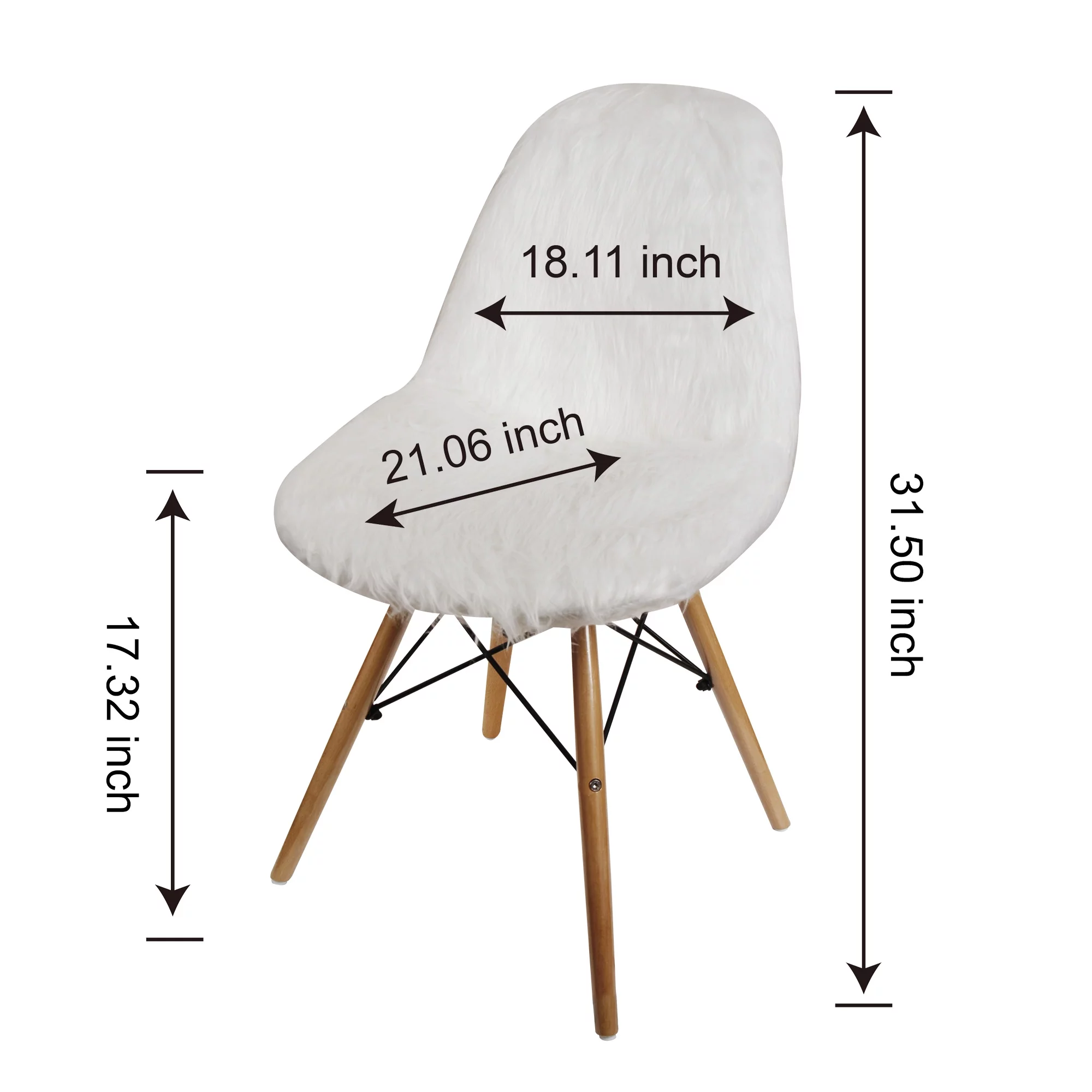 Leejay White Armless Faux Fur Fuzzy Desk Chairs with Wood Legs，Set of 2