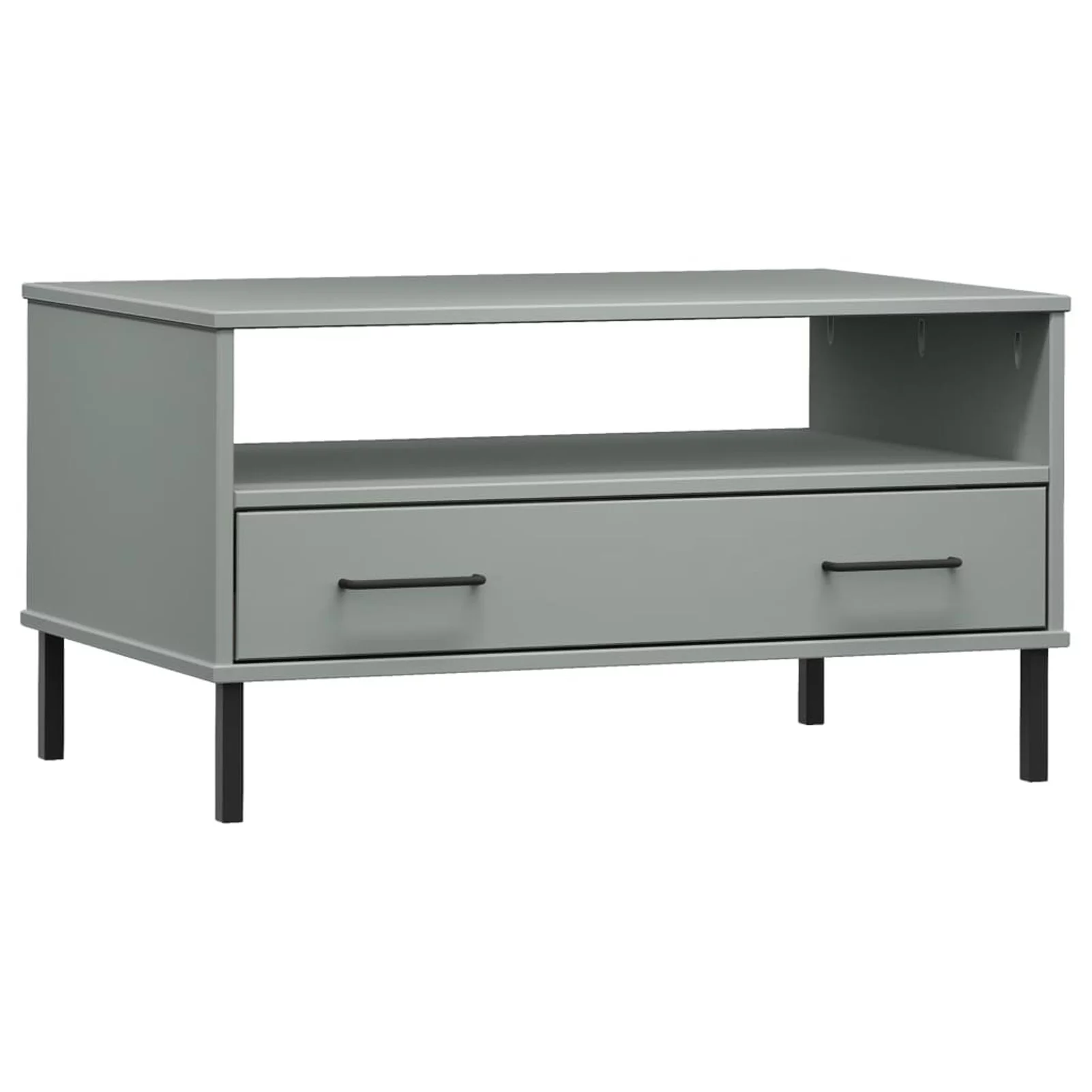 Anself Coffee Table with Open Compartment and Storage Drawer, Metal Legs Sofa End Table, Pine Wood Side Table for Living Room Home Furniture 33.5 x 19.7 x 17.7 Inches (W x D x H)