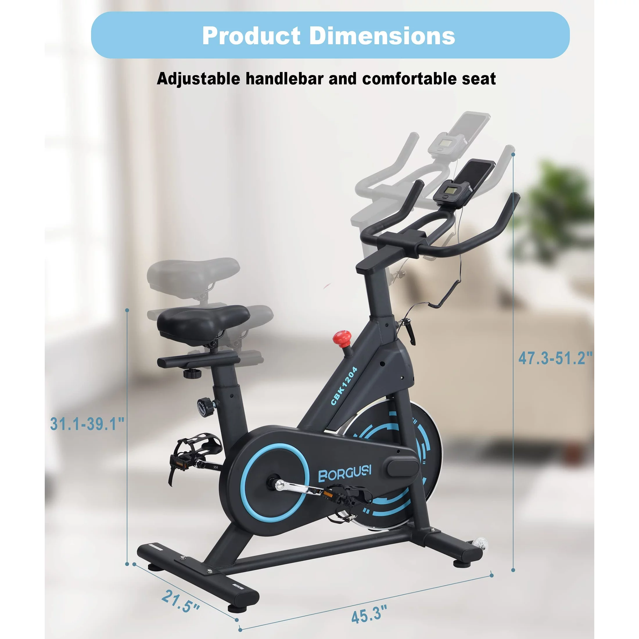 BORGUSI Exercise Bike Stationary Recumbent Cycling Bike Belt Drive, LCD Display, Indoor Cycle Bike with Device Holder, Adjustable Handlebar and Comfortable Seat for Home Cardio Workout