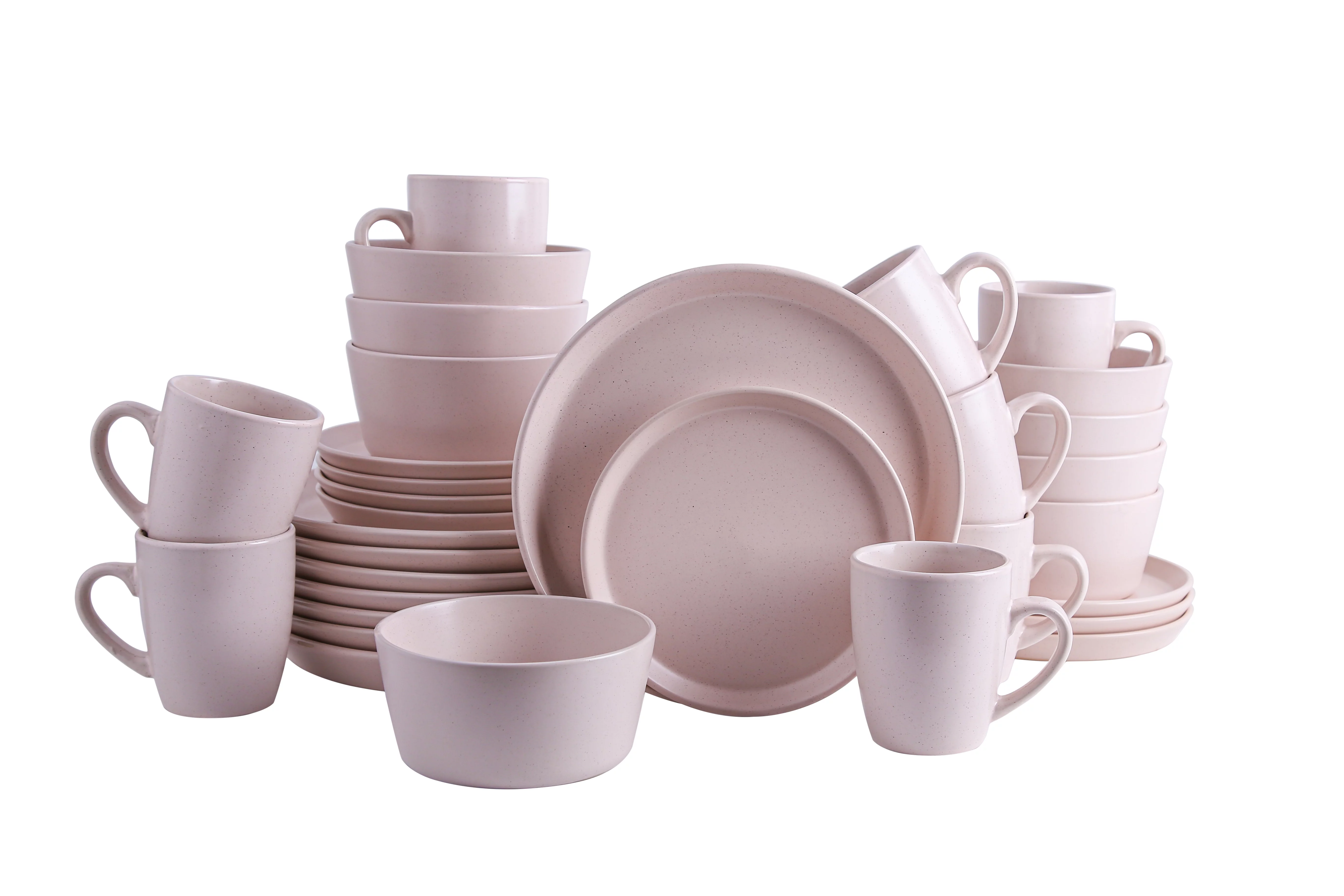 Stone Lain 32 Pieces Stoneware Round Dinnerware Set, Service for 8 in Pink, Dish Sets of Fashionable Modern Dishes