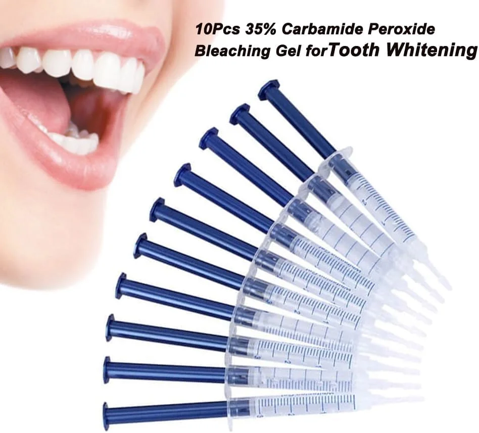 forwillsky 10pcs Teeth Whitening Gels Kit 35% Carbamide Peroxide Bleaching Gel 3ml 0.1oz Refill Gel with Teeth Whitener Lamp Blue LED Light and Teeth Whitening Trays