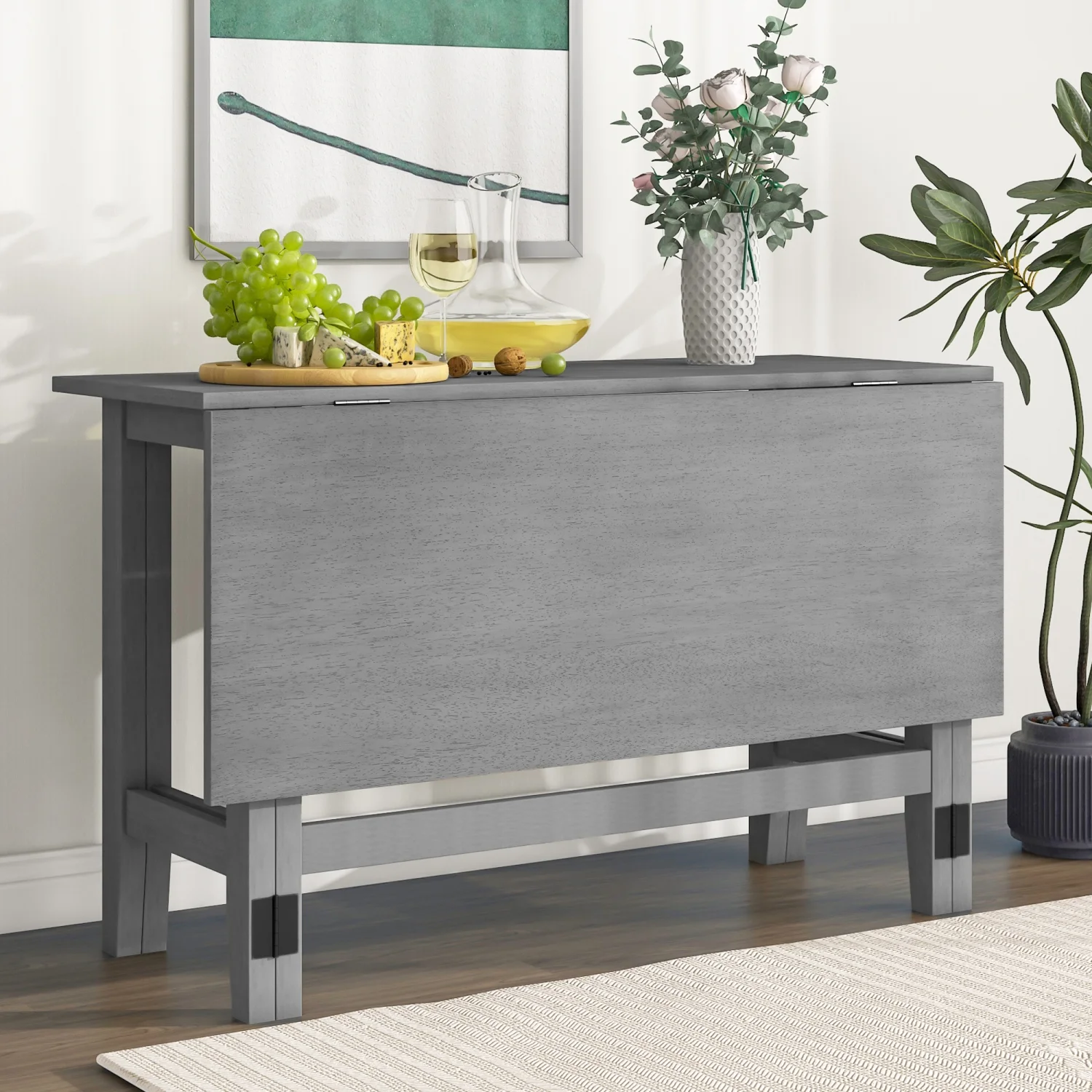 DremFaryoyo TOPMAX Farmhouse Wood Extendable Dining  with Drop Leaf for Small Places  Gray