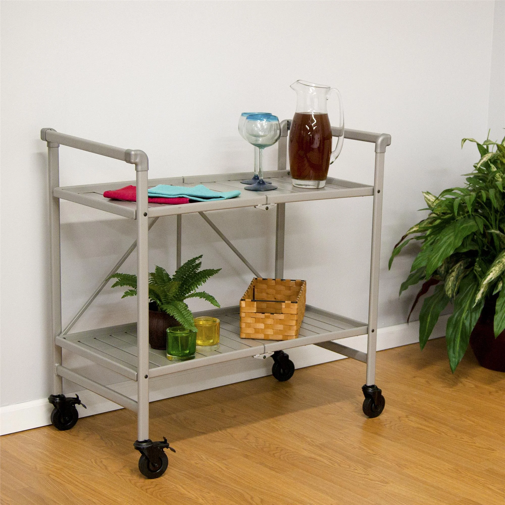 Cosco Outdoor Living INTELLIFIT Outdoor Or Indoor Folding Serving Cart With 2 Slatted Shelves, Multiple Colors Available