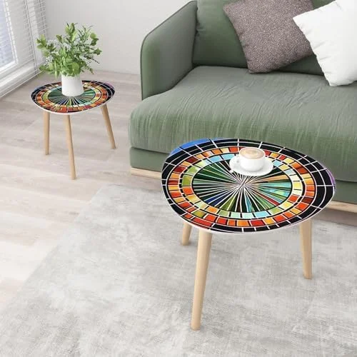 YPDRYGV Small Coffee Nesting  Abstract Stained Glass Monochrome Tone Brown Triangle End  Center   Modern   Room Bedroom Balcony