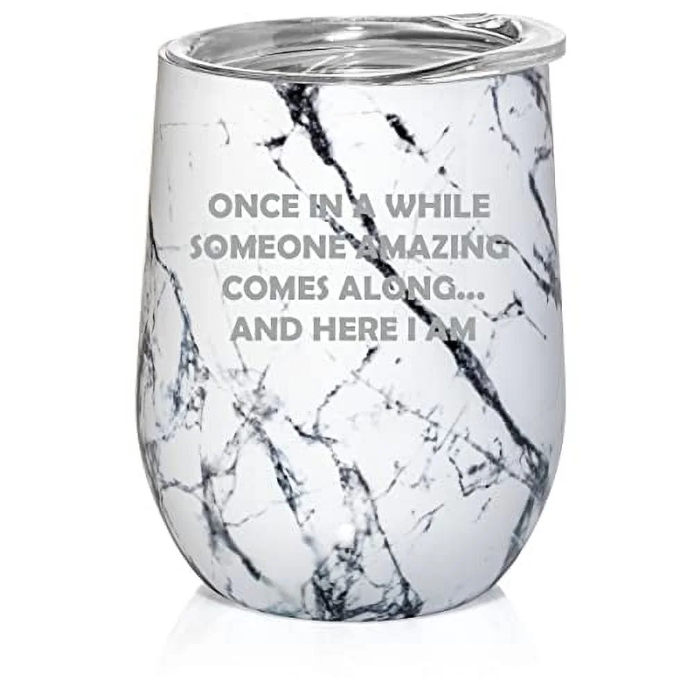 12 oz Double Wall Vacuum Insulated Stainless Steel Stemless Wine Tumbler Glass Coffee Travel Mug WithSomeone Amazing Funny Sarcasm Funny Mom Wife Sister Best Friend Coworker (Black White Marble)