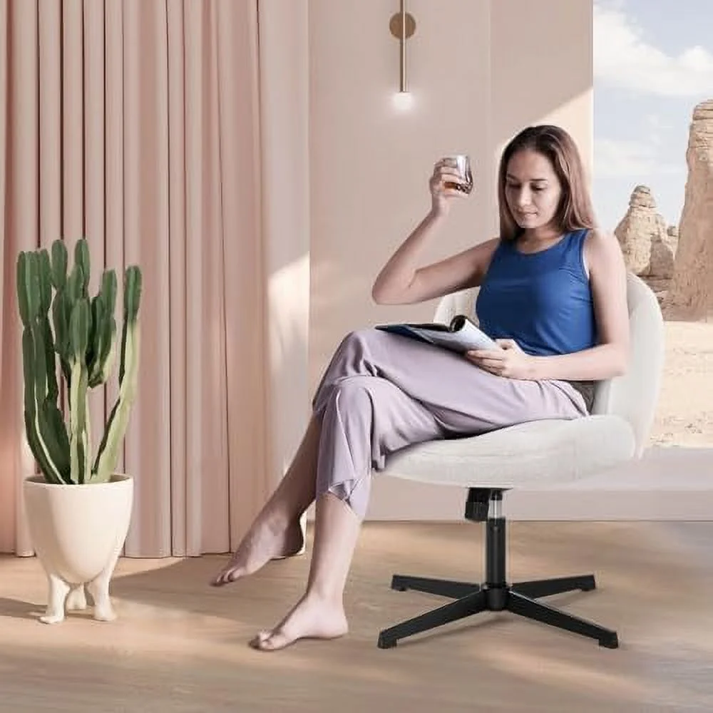 TJCGDTY Armless Office Desk Chair No Wheels Ergonomic Criss Cross Legged Computer Chair with Fabric Padded  Height Adjustable Wide Seat Vanity Chair Mid Back Task Chair for Home  Bedroom