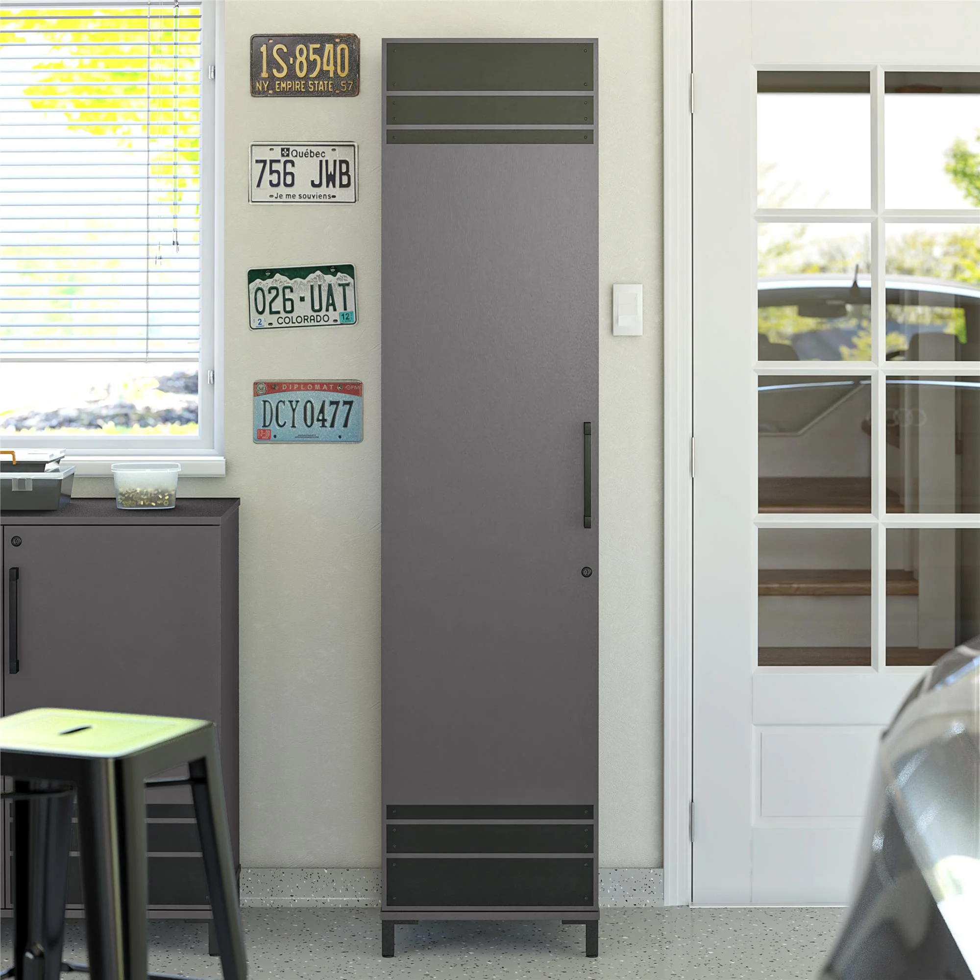 Systembuild Evolution Grit Tall 1 Door Garage Cabinet, Graphite