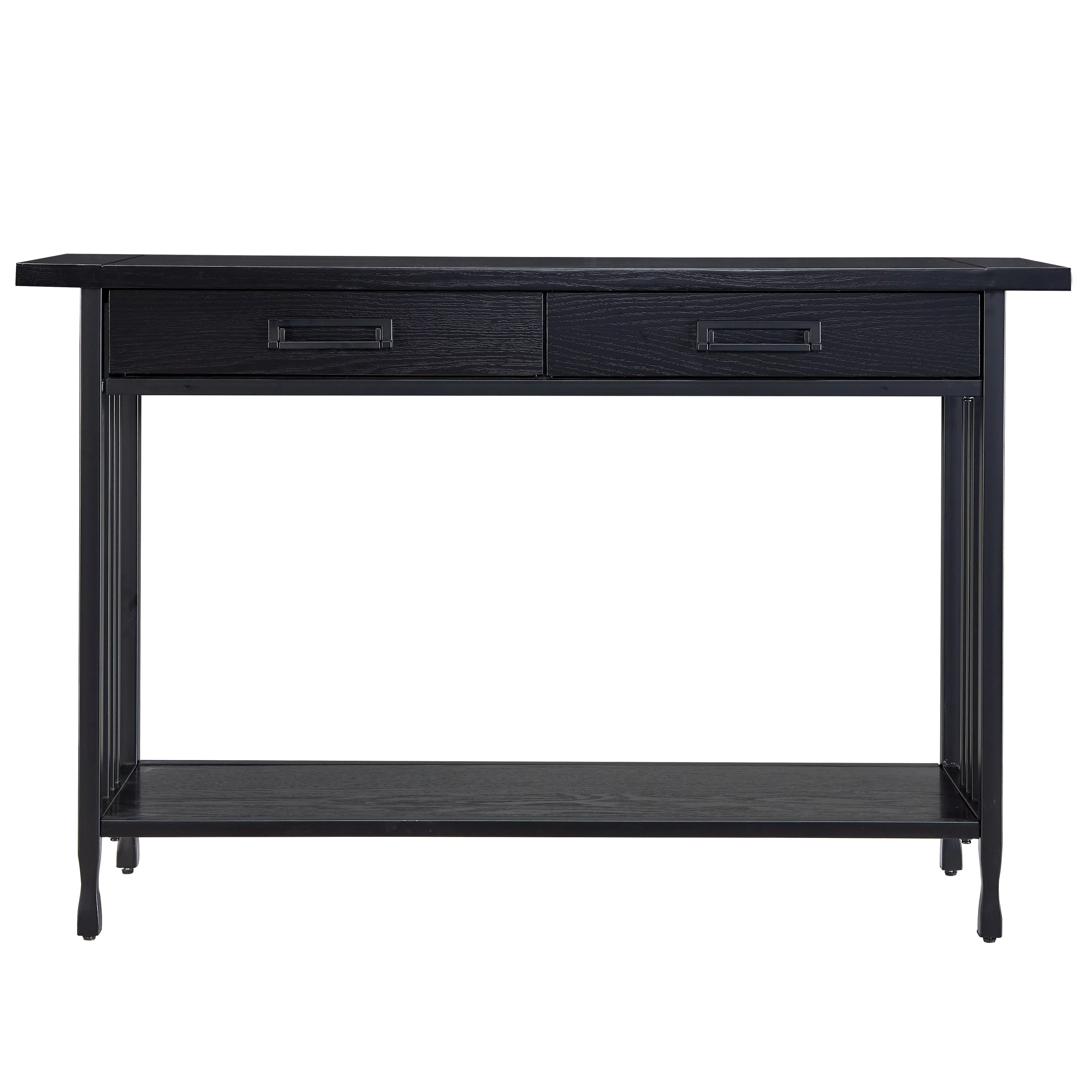 Leick Home 11233-BK Ironcraft Rustic Two Drawer Console Table with Shelf, Black Wash