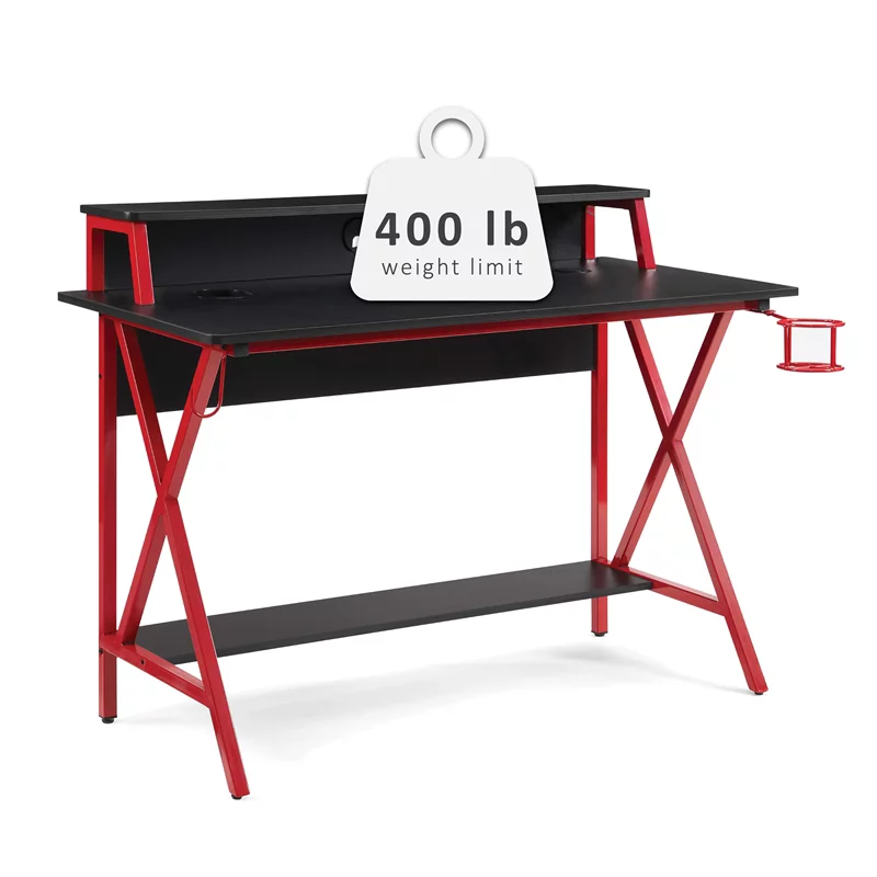Linon Grayson LED Metal and Wood Gaming Desk in Black and Red