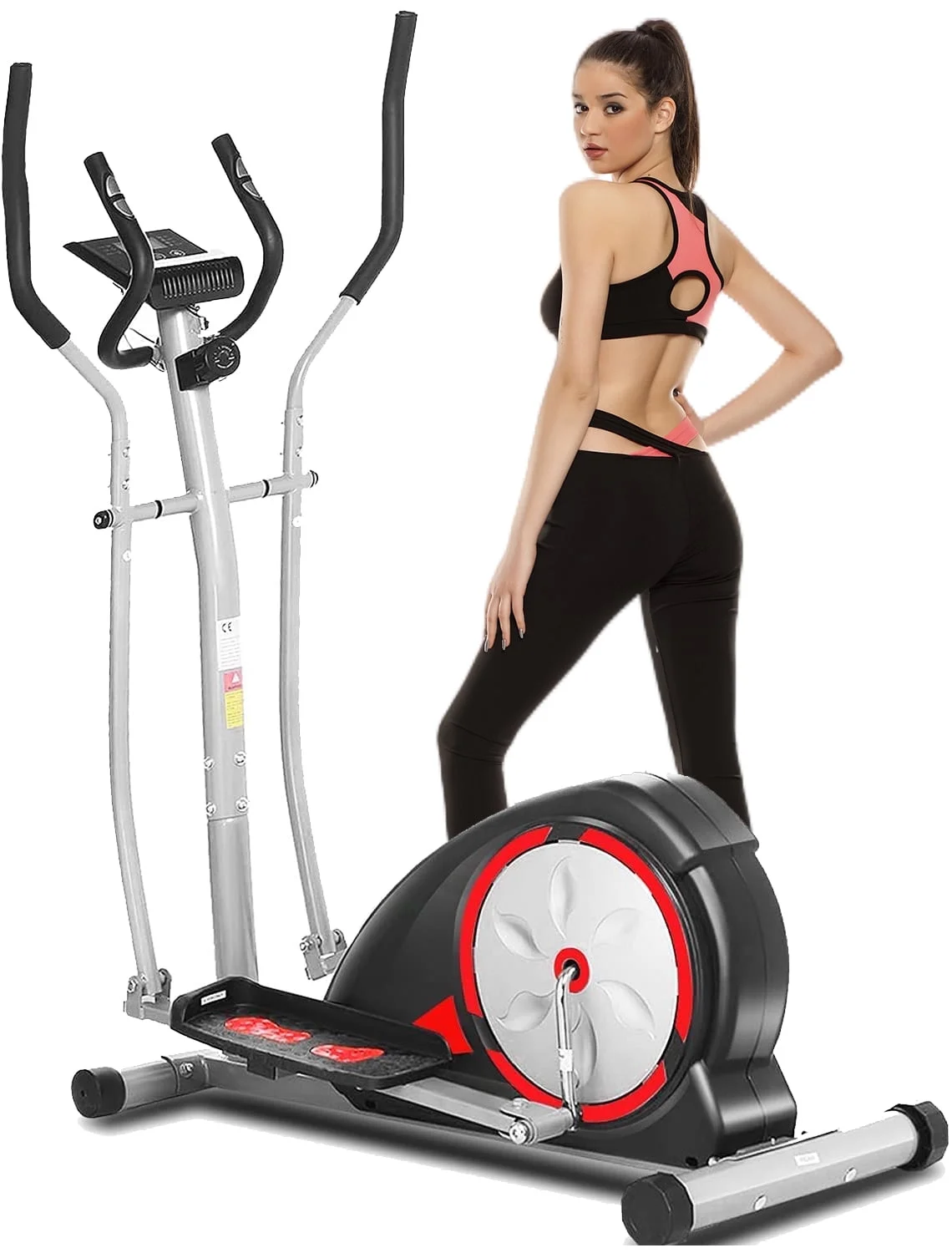 Elliptical Machine Cross Trainer with Pulse Rate Grips and LCD Monitor, 8 Resistance Levels Smooth Quiet Driven for Home Gym Office Workout 350LBS Weight 15inch Stride