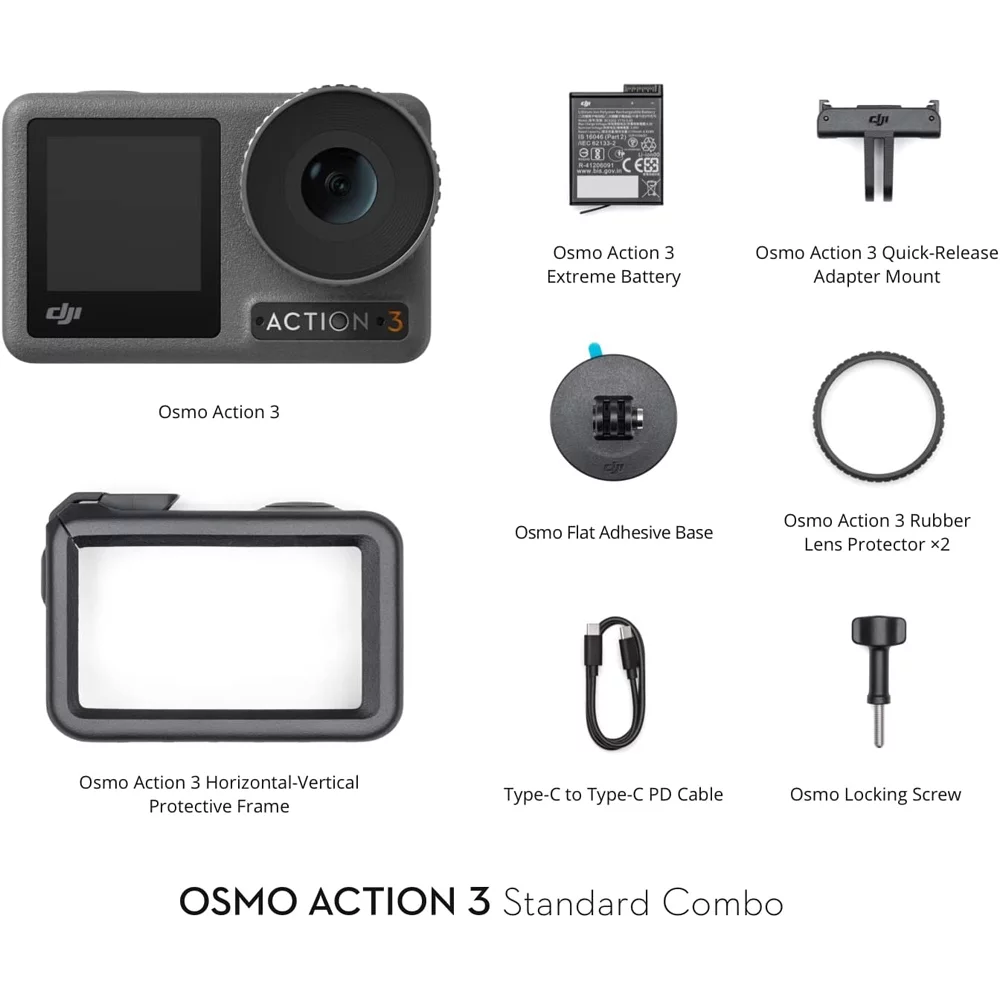 DJI Osmo Action 3 Action Camera, Standard Combo 4K 120fps Super-Wide FOV Bundle with DJI Care Refresh 1-Yr Plan for DJI Osmo Action 3 and Premium Custom Case