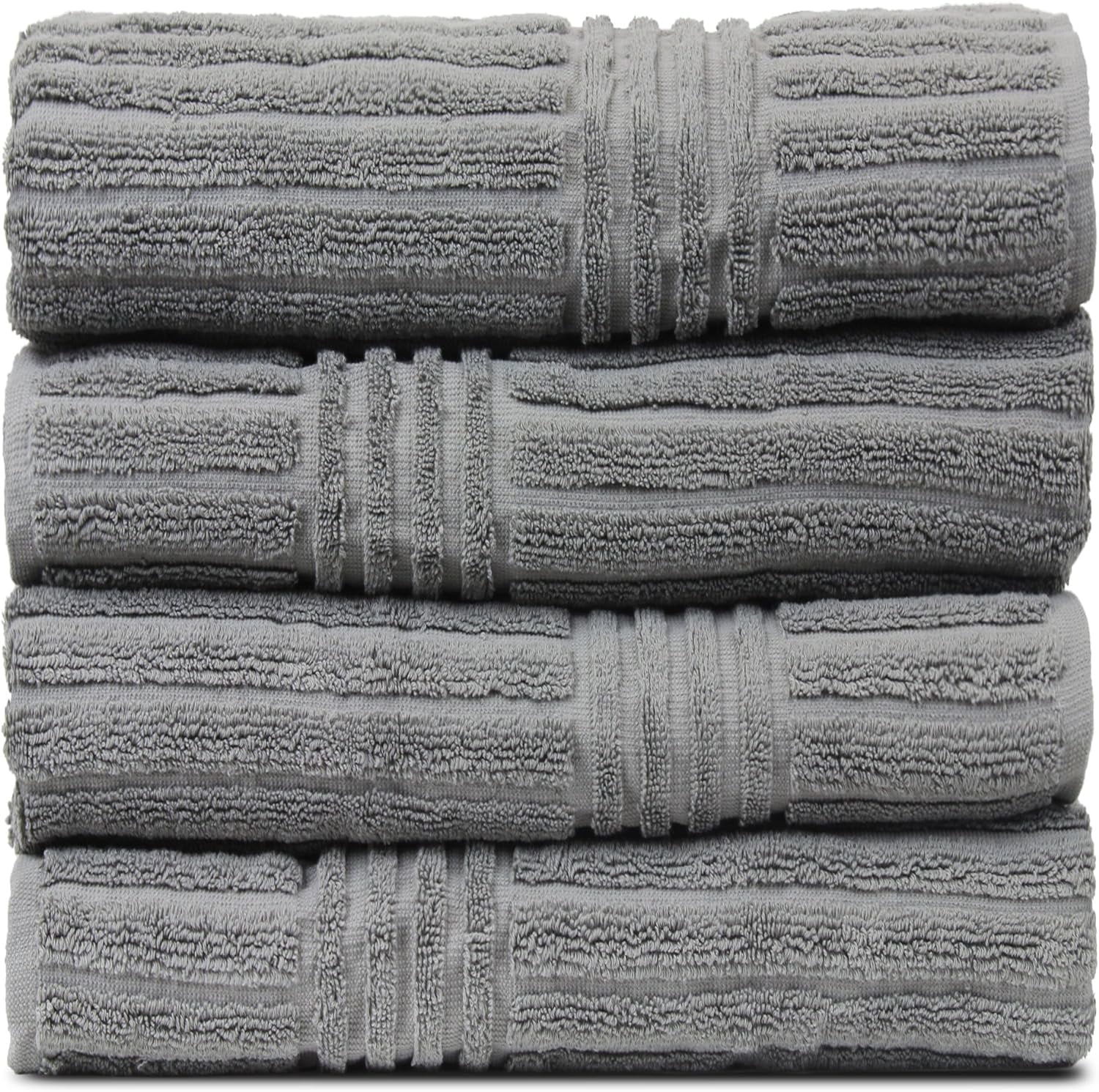 Luxury Hotel & Spa 100% Natural Turkish Cotton Ribbed Channel Pattern Bath Towel (Set Of 4), Gray