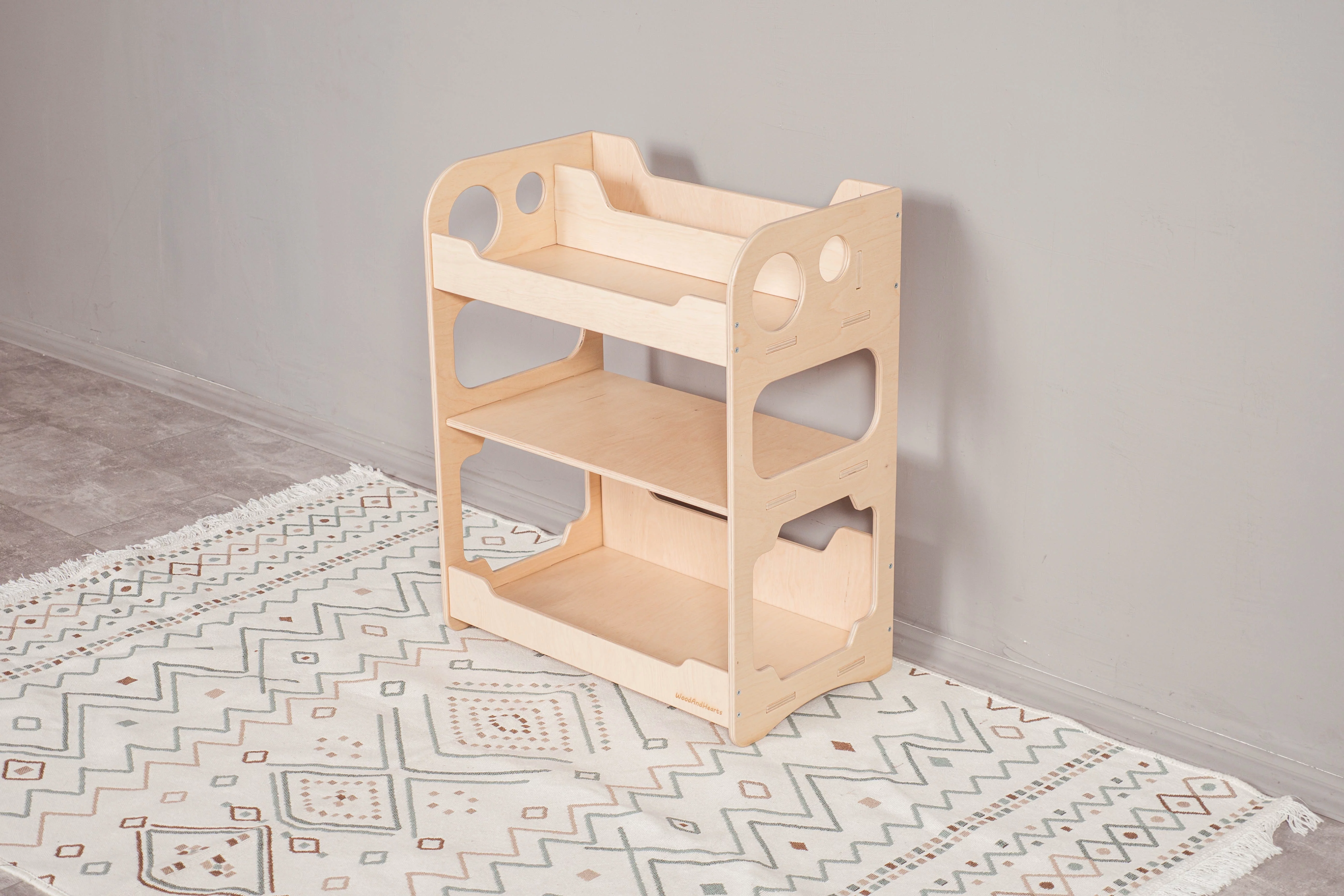 Woodandhearts Montessori Toddler Toy Shelf, Open Bookcase, Storage Unit for Kids, Baby Book Shelf 