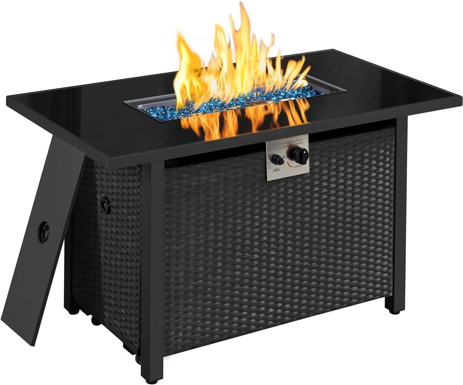 U-SHARE 43in Fire Pit Propane Fire Pit 50,000 BTU Rectangle Fire Pit Table with Glass Tabletop and Waterproof Cover, Gas Fire Table for Garden, Patio, Outdoor, CSA Certification