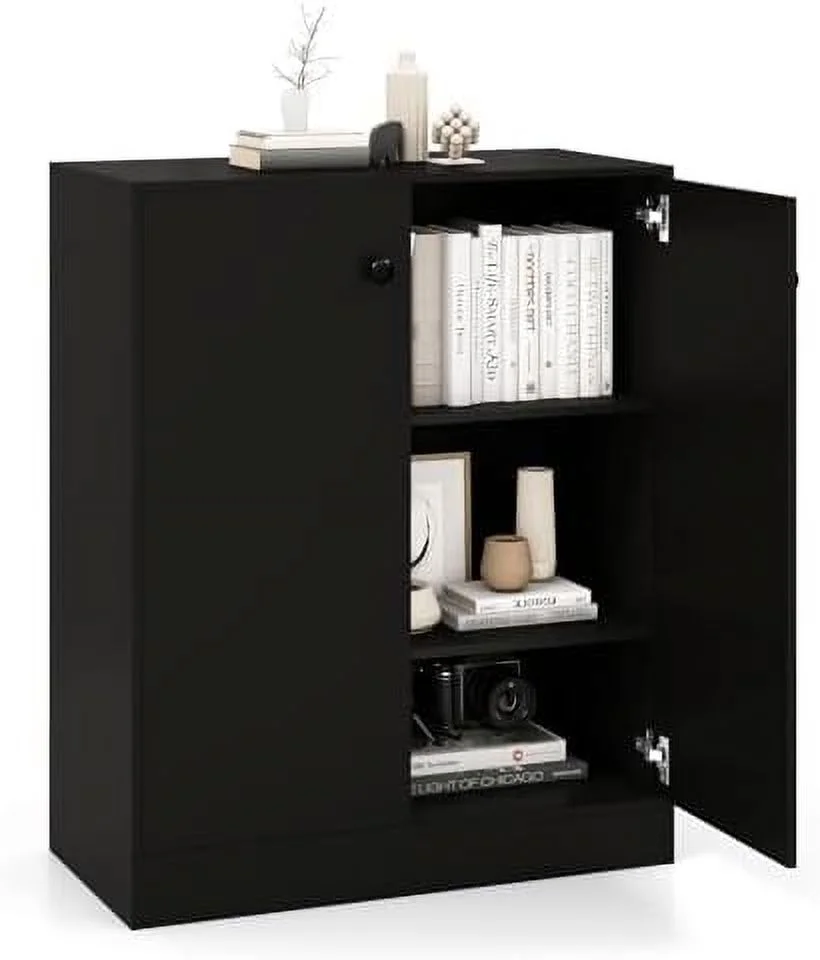 ZWNLKQG 2-Door  Cabinet  Modern Floor Cabinet with 3-Tier   Freestanding Side Cabinet with Anti-Toppling Device   Organizer for Living Room  Kitchen  Dining Room  Entryway (Black)