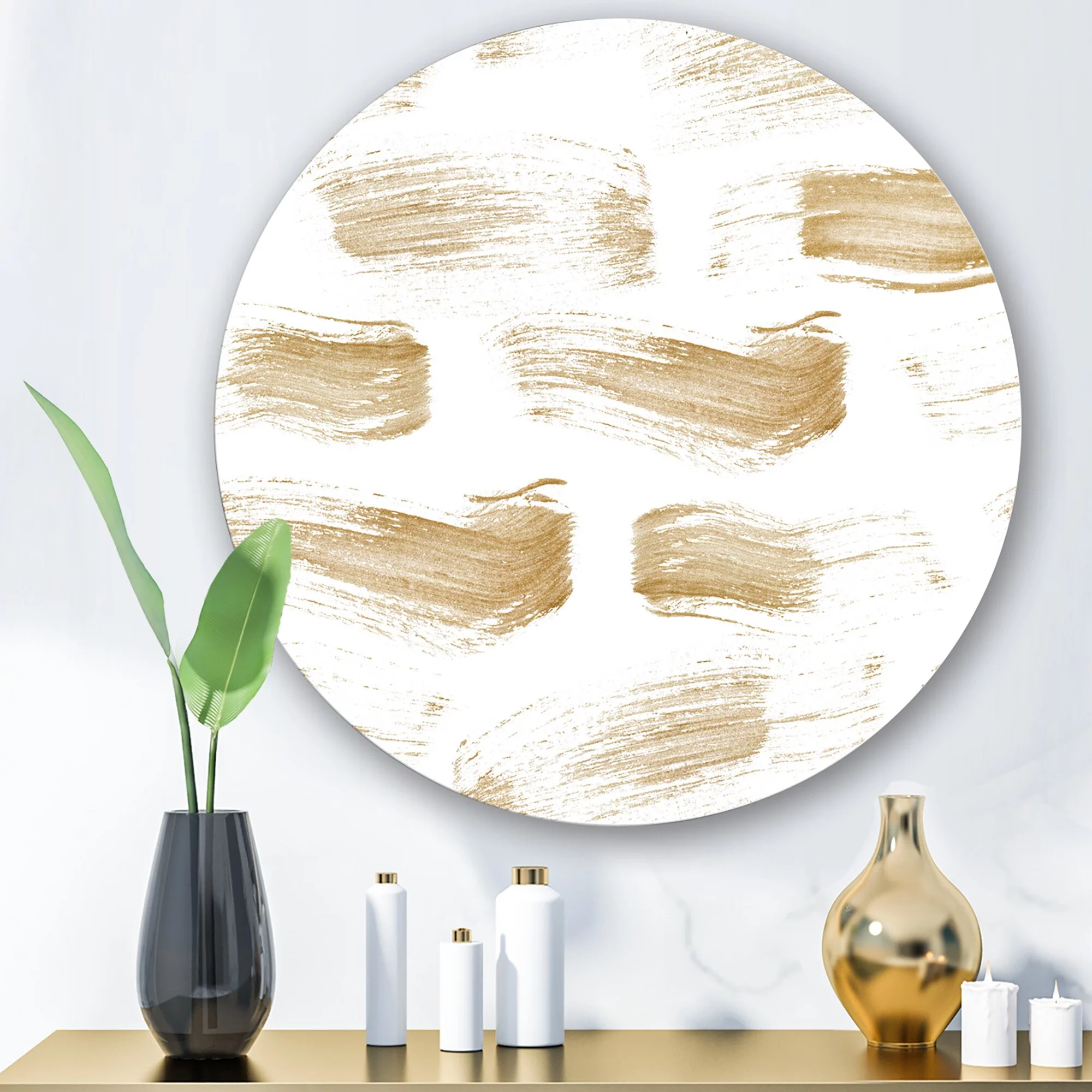 DESIGN ART Designart 'Golden Abstract Strokes' Modern Metal Circle Wall Art 36x36 - Disc of 36 Inch