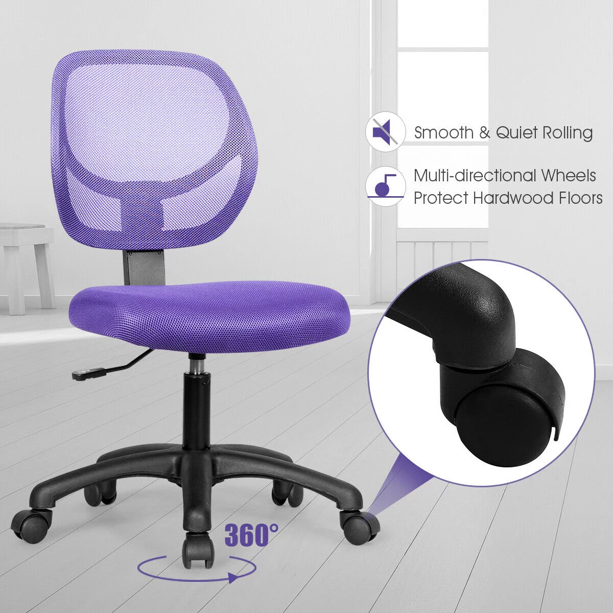 Low-back Computer Task Office Desk Chair with Swivel Casters-Purple