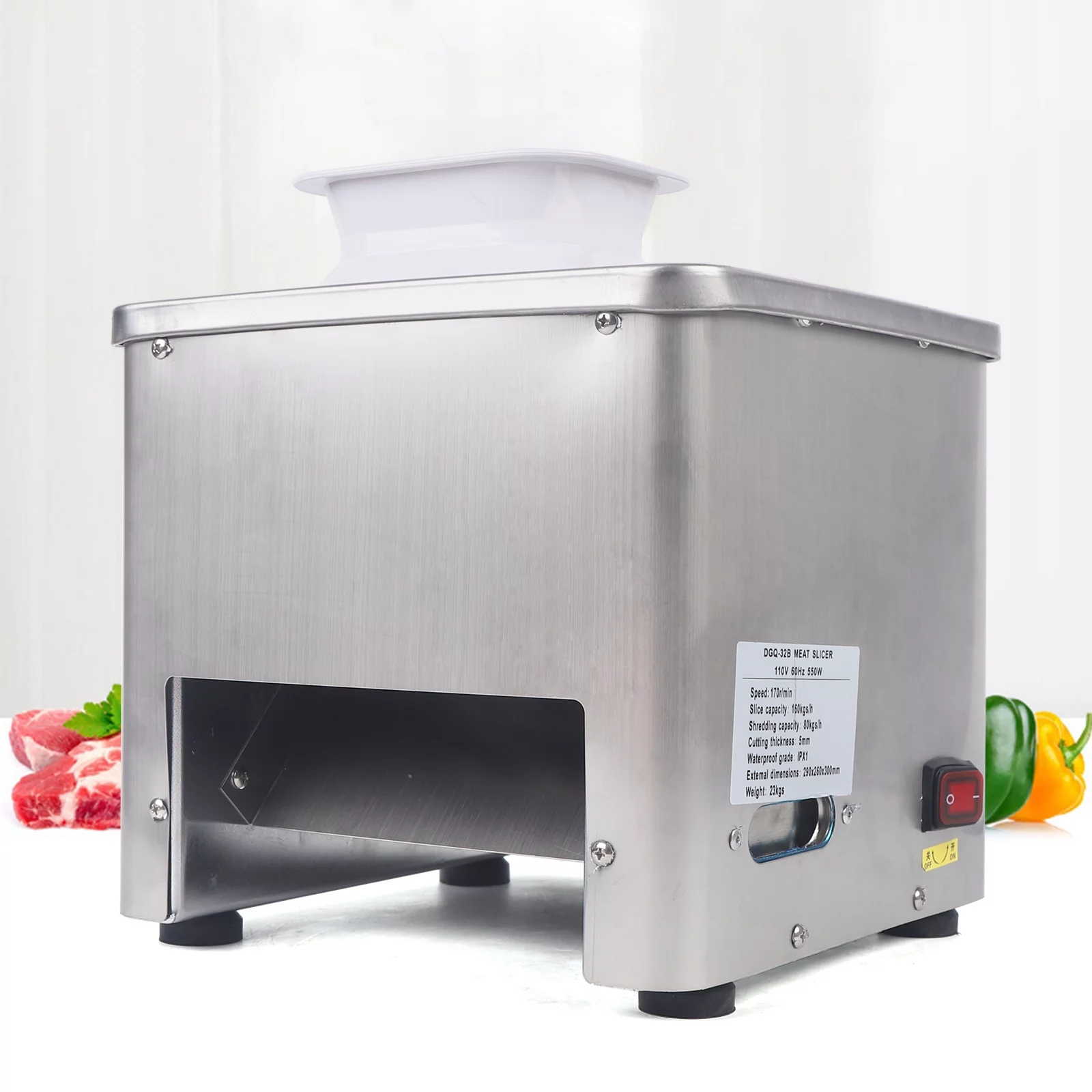 Meat Slicer Restaurant Commercial Meat Slicer 8.5 mm Blade Automatic Slice Strip Cube Meat Slicer 350lb/h Stainless Steel 110V