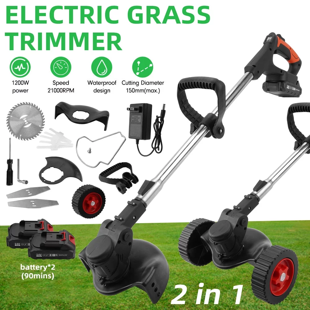 Xhy Electric Grass String Trimmer Cordless Weed Eater Lawn Edger Weed Wacker Cutter with 2 Battery