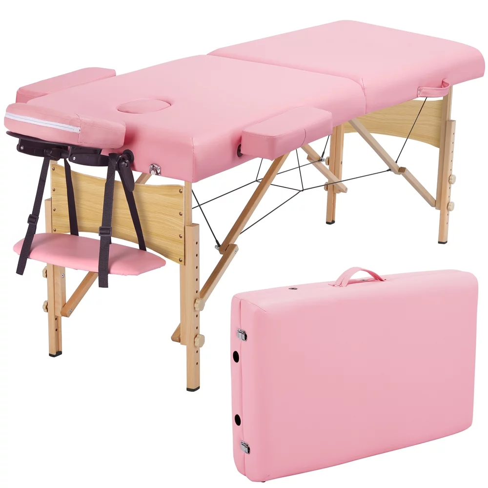 Easyfashion 2 Sectional Adjustable Folding Massage Table, Maximum Weight Capacity 220 lb,Pink