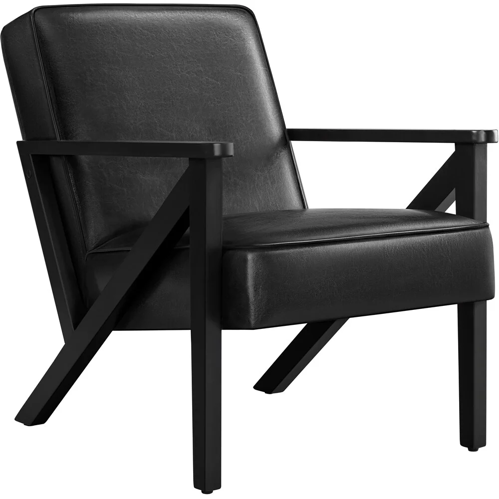 Yaheetech  Faux Leather Accent Chair with Wood Legs for Living Room Black