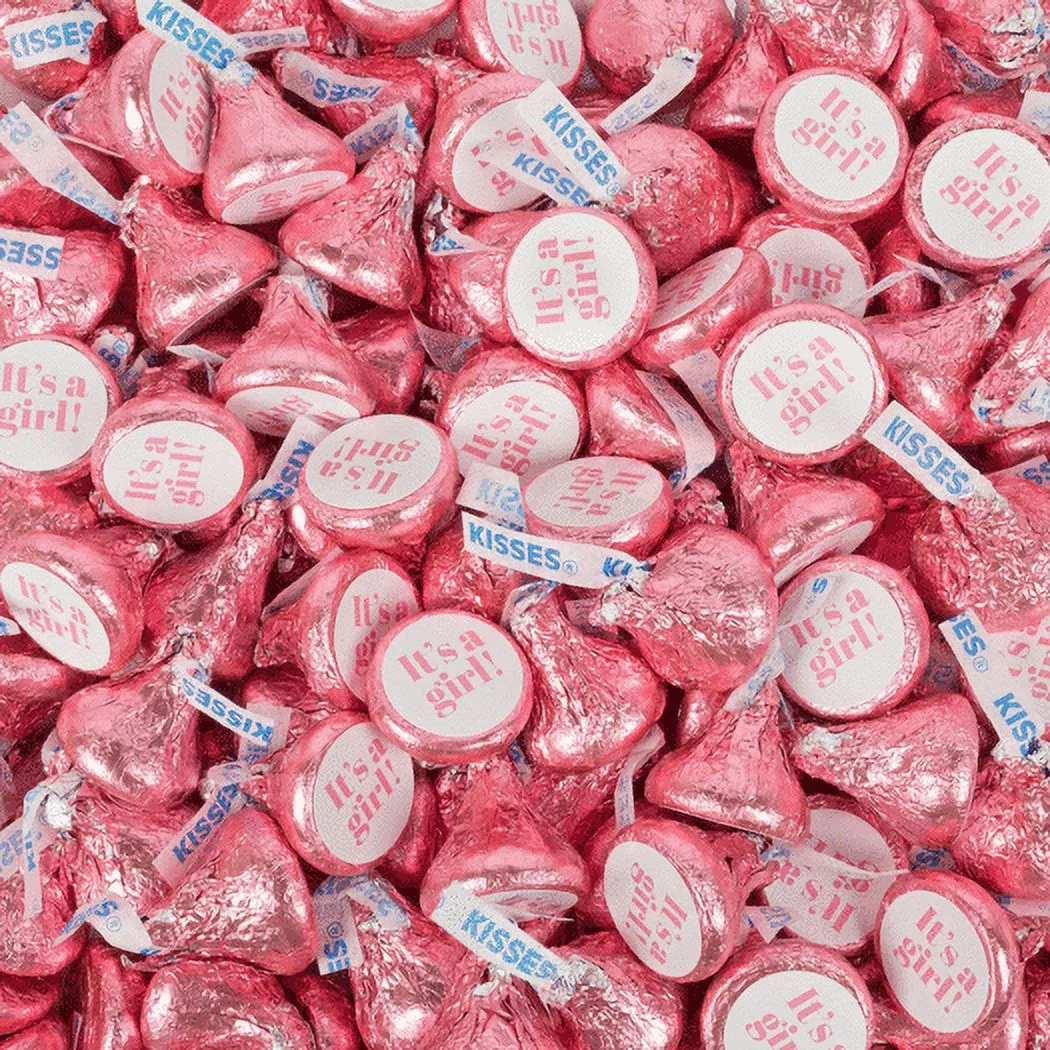 100ct Pink It's a Girl Chocolate Kisses and Stickers, Candy for Baby Shower Party, No Assembly Required (100 Count, 1 lb) - Candy Included